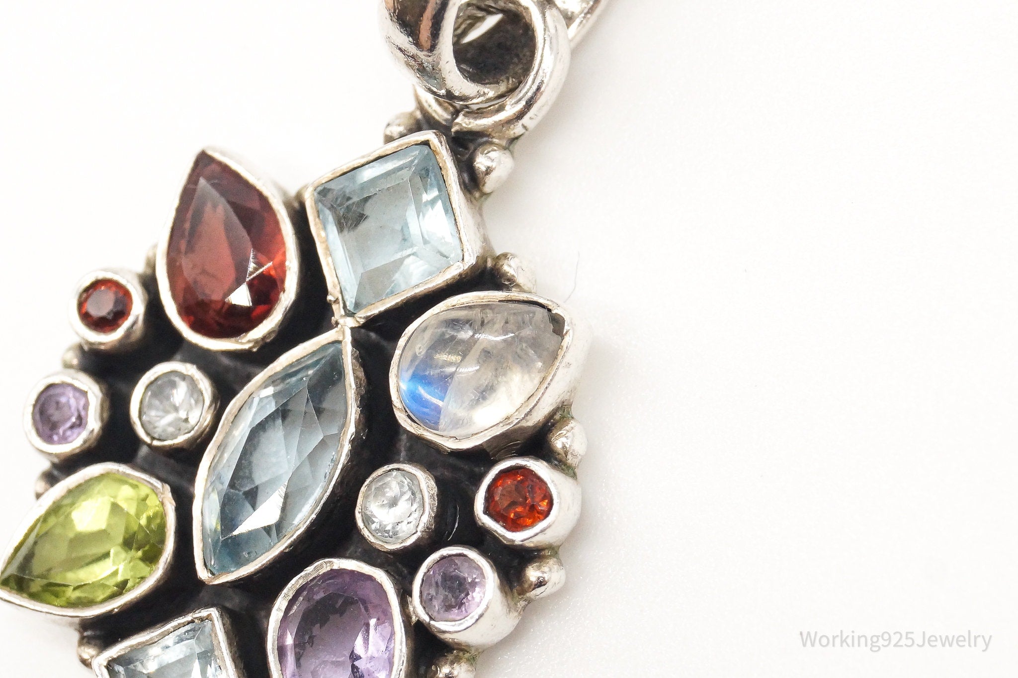 Vintage Multi Gemstone Sterling Silver Necklace