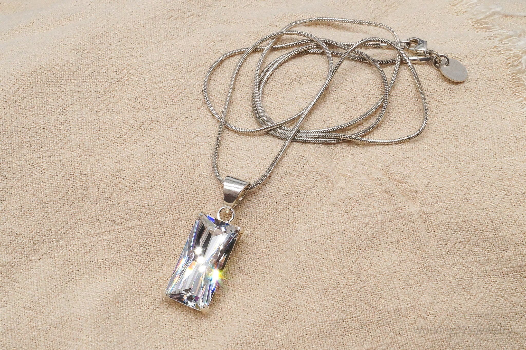 Vintage Large Cubic Zirconia Sterling Silver Necklace 24"