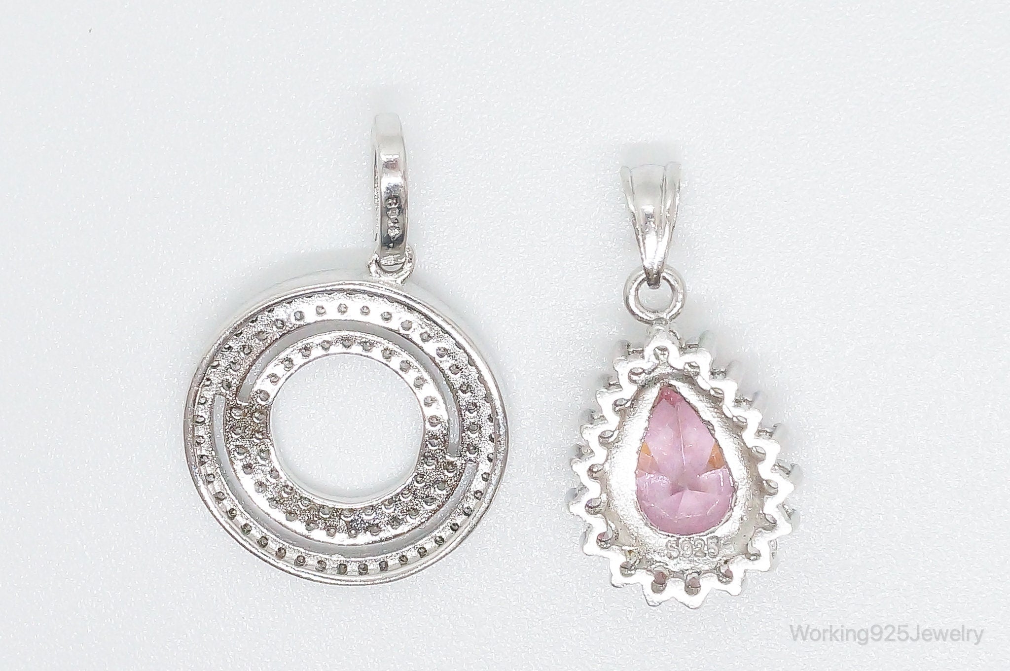 Vintage Pink Topaz Cubic Zirconia Sterling Silver Necklace Pendants