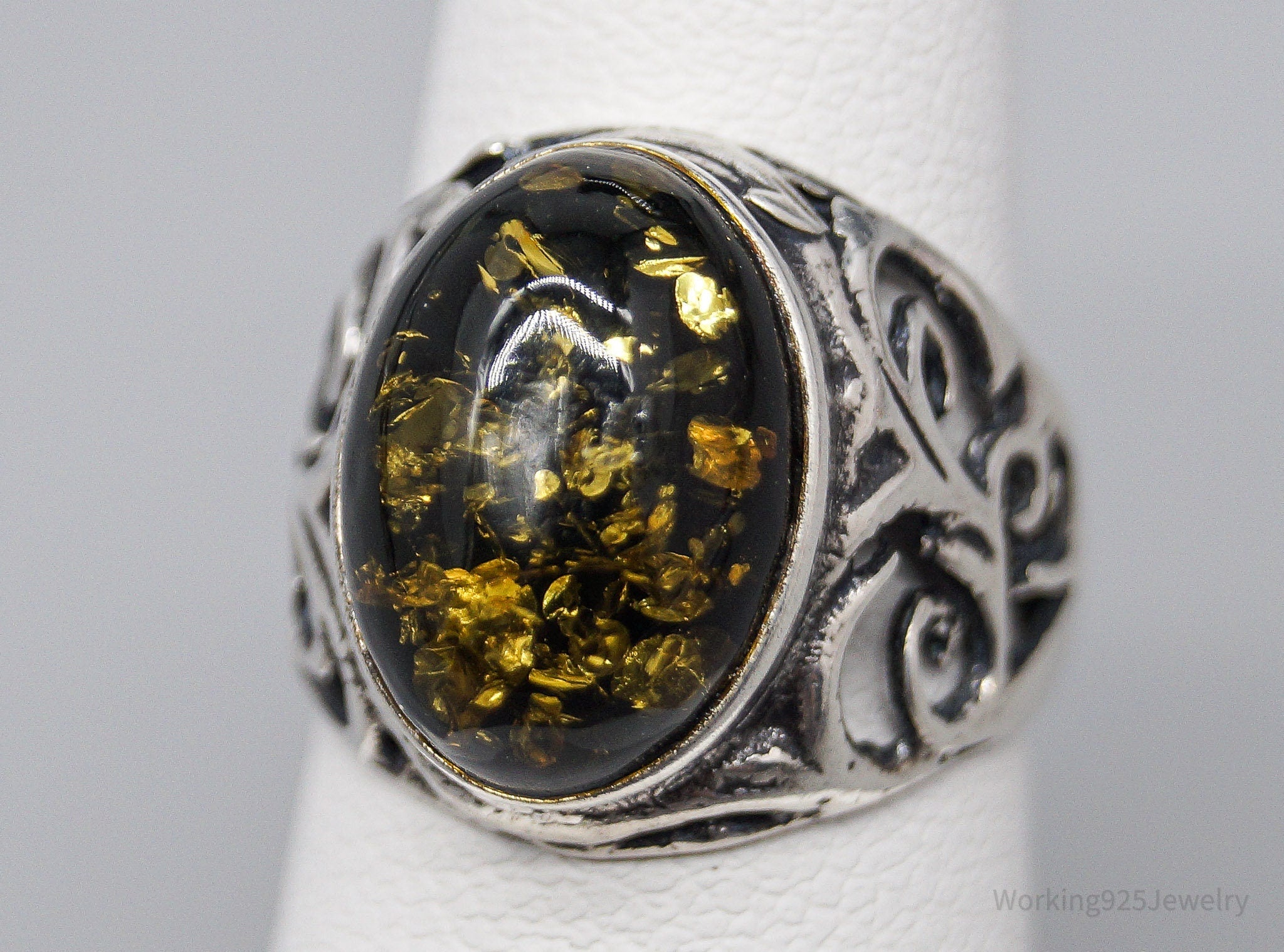 Vintage Amber Sterling Silver Ring - Size 5.25