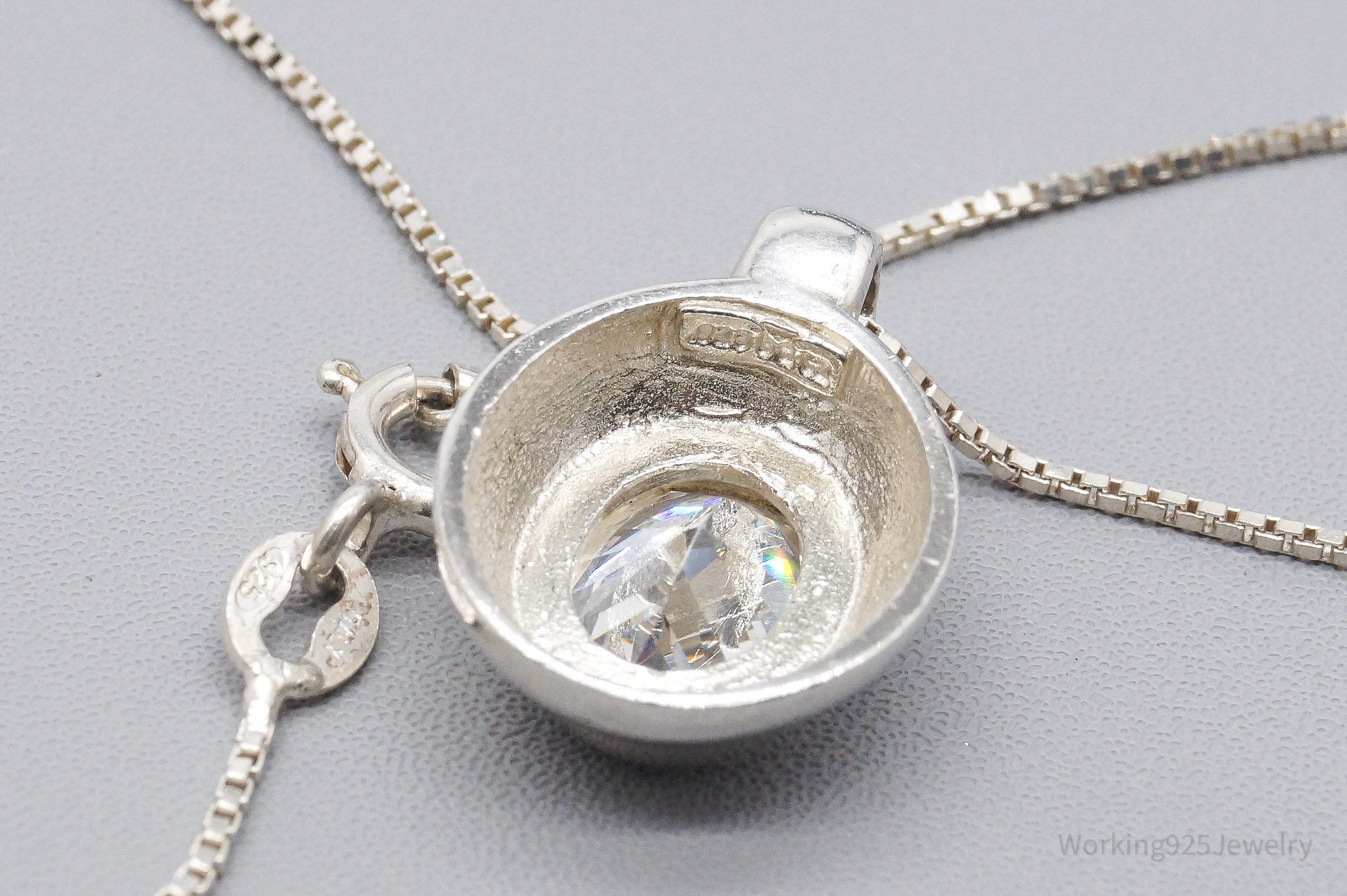 Vintage Large Diamonique Cubic Zirconia Sterling Silver Necklace 18"