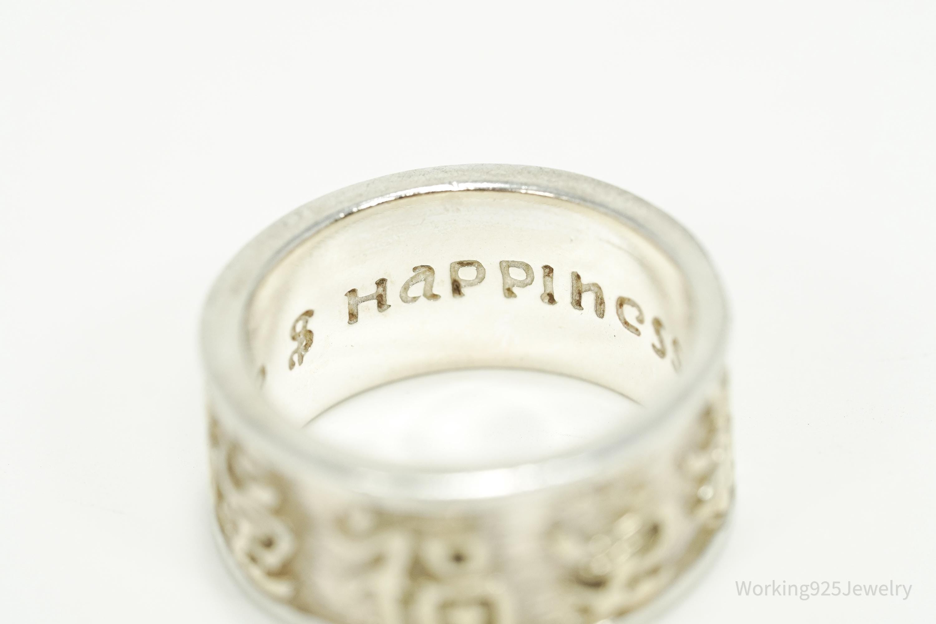 Vintage Chinese Love & Happiness Sterling Silver Band Ring - Size 8