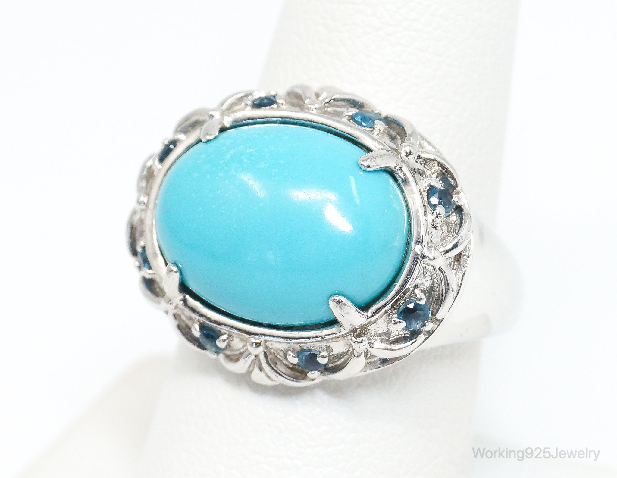 Vintage Turquoise Blue Topaz Sterling Silver Ring - Size 8