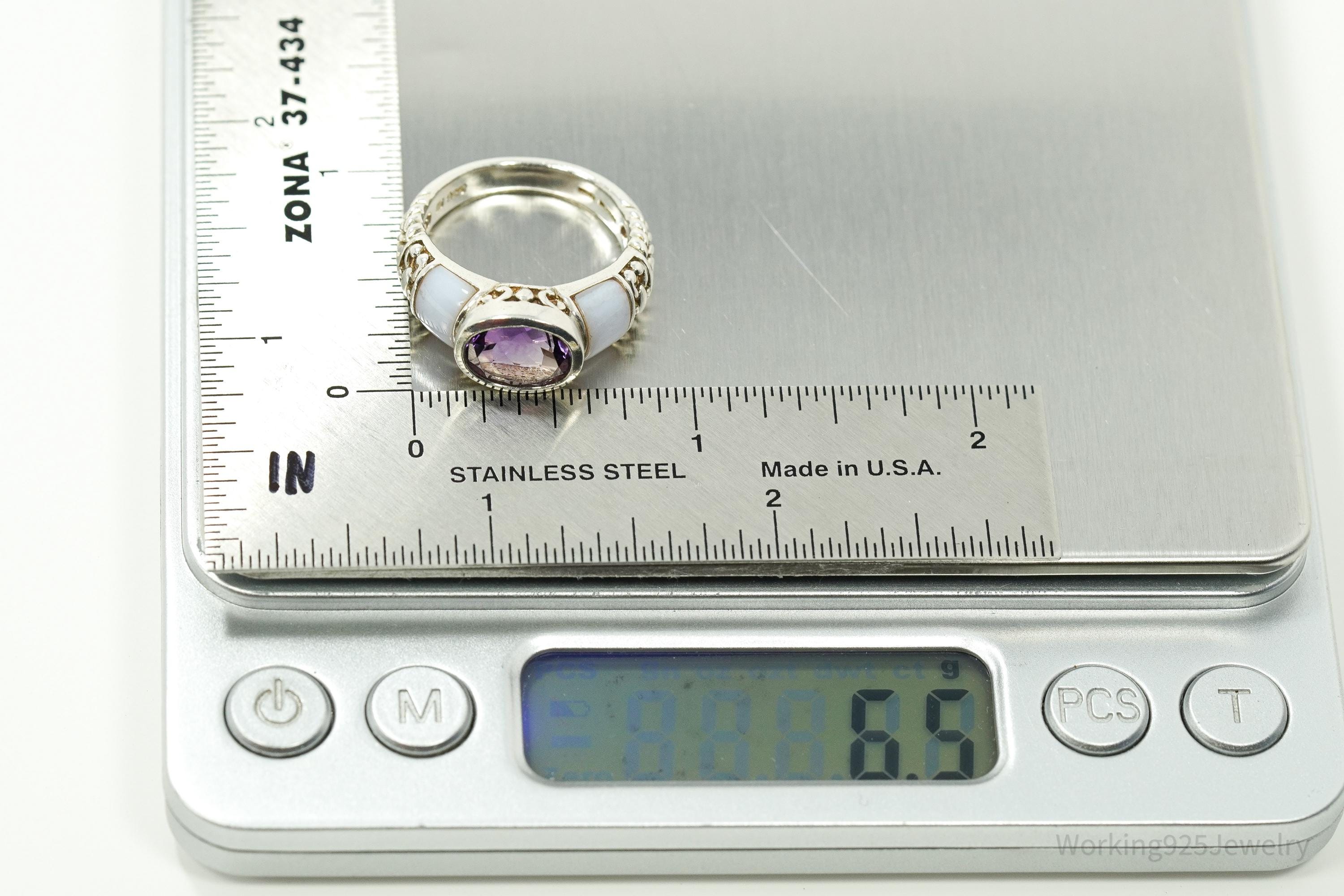 Vintage Amethyst & Blue Chalcedony Sterling Silver Ring - Size 8.25