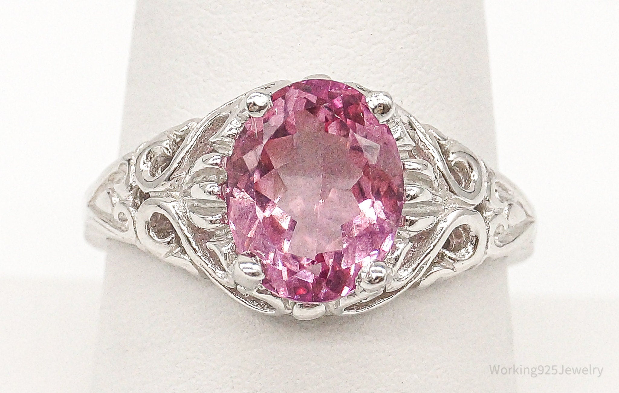 Vintage Pink Quartz Sterling Silver Ring - Size 8.75