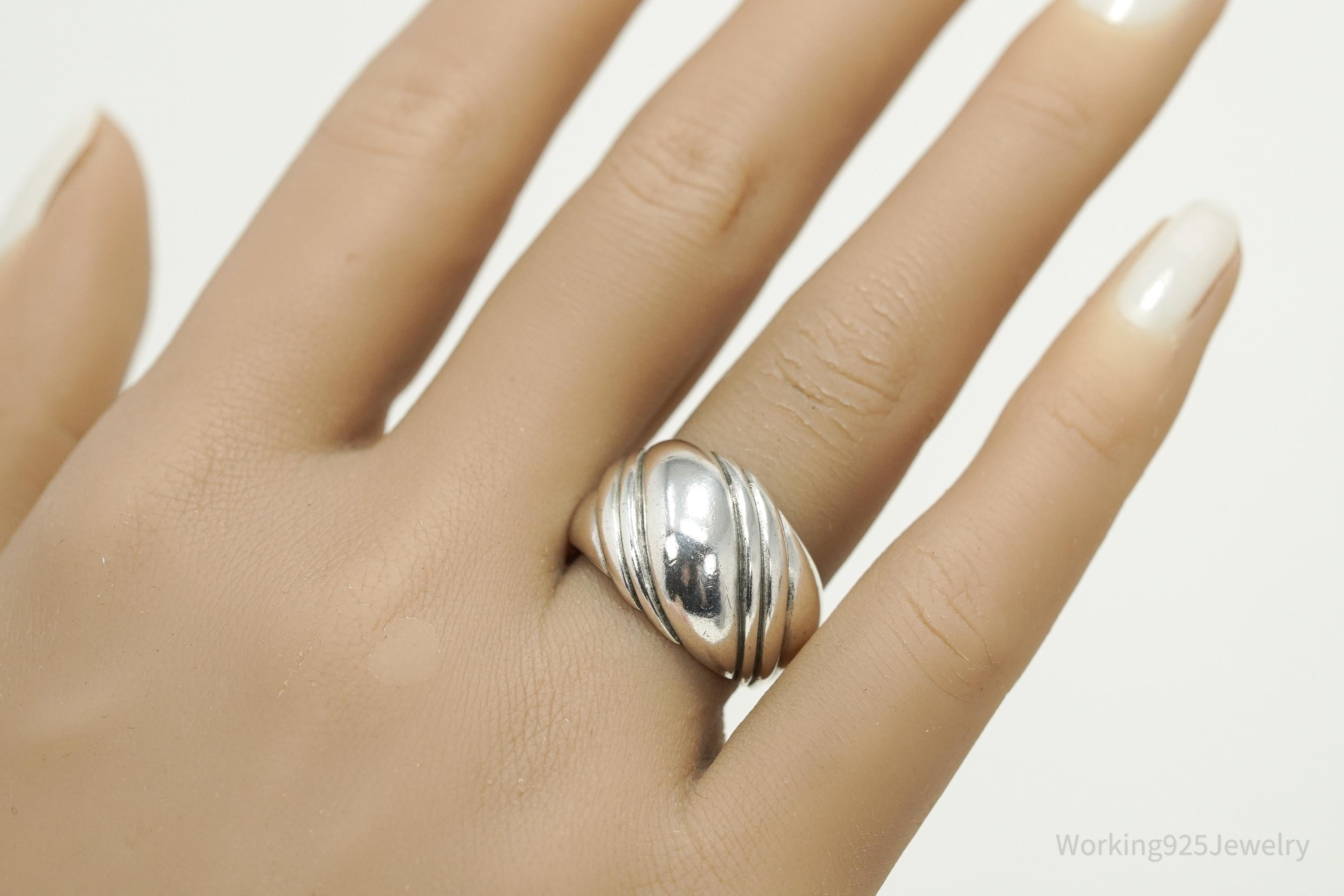 Vintage Designer Kabana Puffy Style Sterling Silver Ring - Size 7