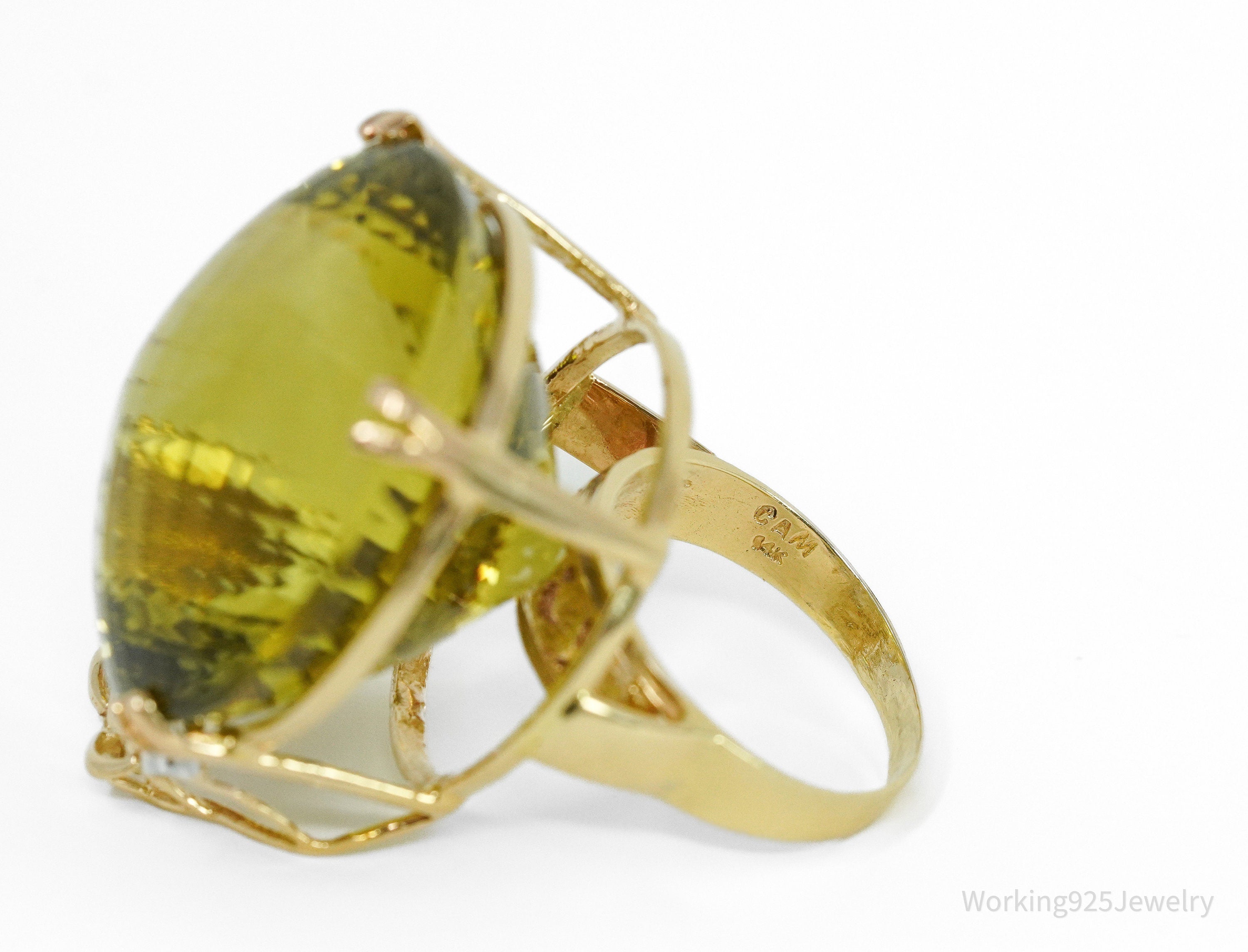 Large Citrine & Diamonds 14K Yellow Gold Ring - Size 8.25