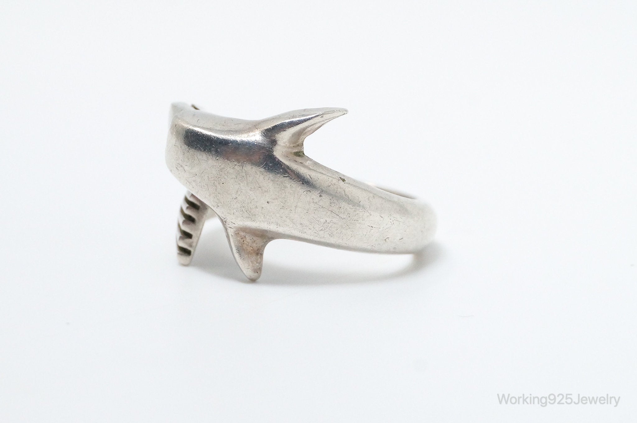 Vintage Taxco Mexico Artisan Dolphin Sterling Silver Wrap Ring - Size 8.25