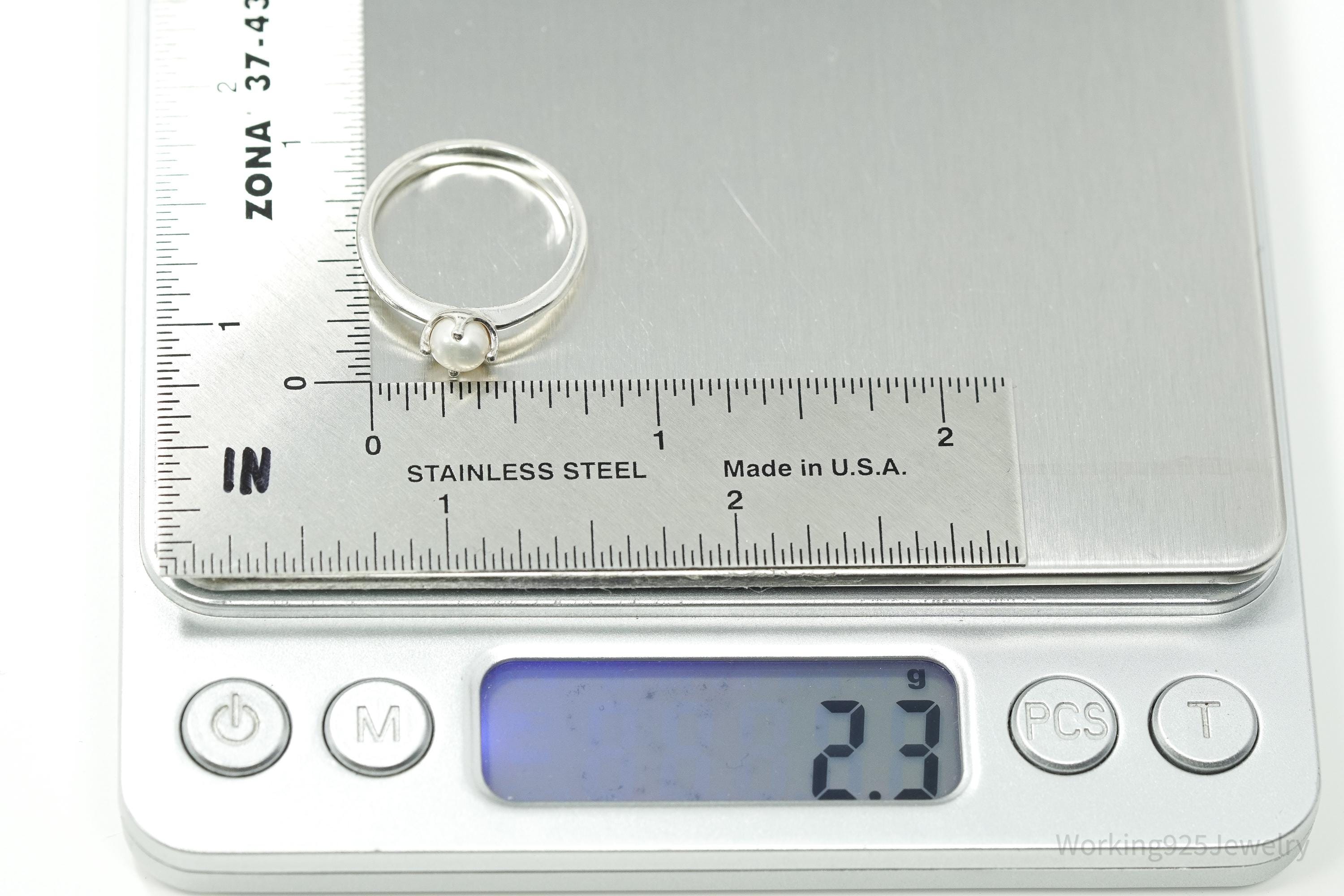 Vintage White Pearl Sterling Silver Ring - Size 7.5