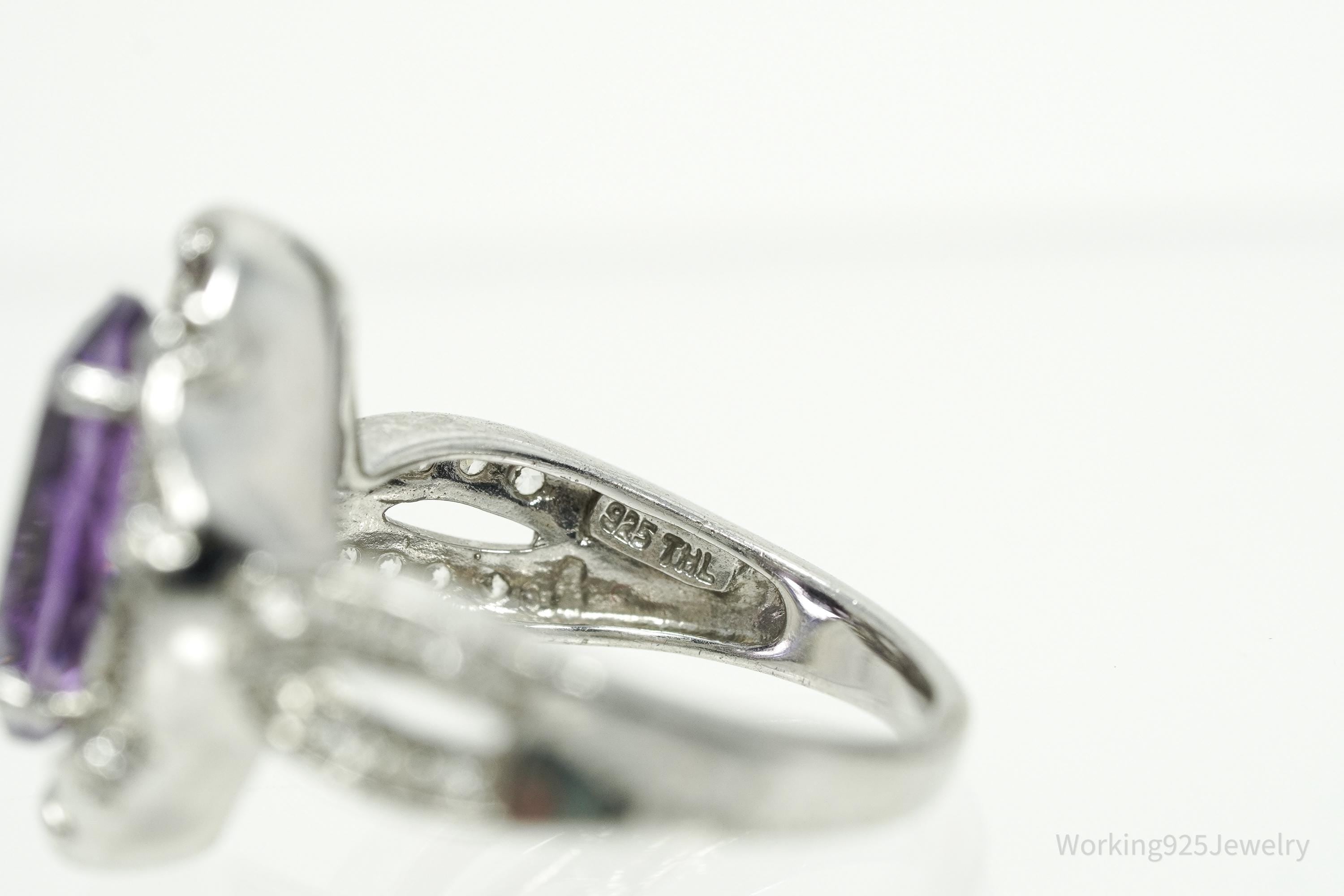 Vintage Amethyst, Cubic Zirconia, & Peridot Sterling Silver Ring - Size 6