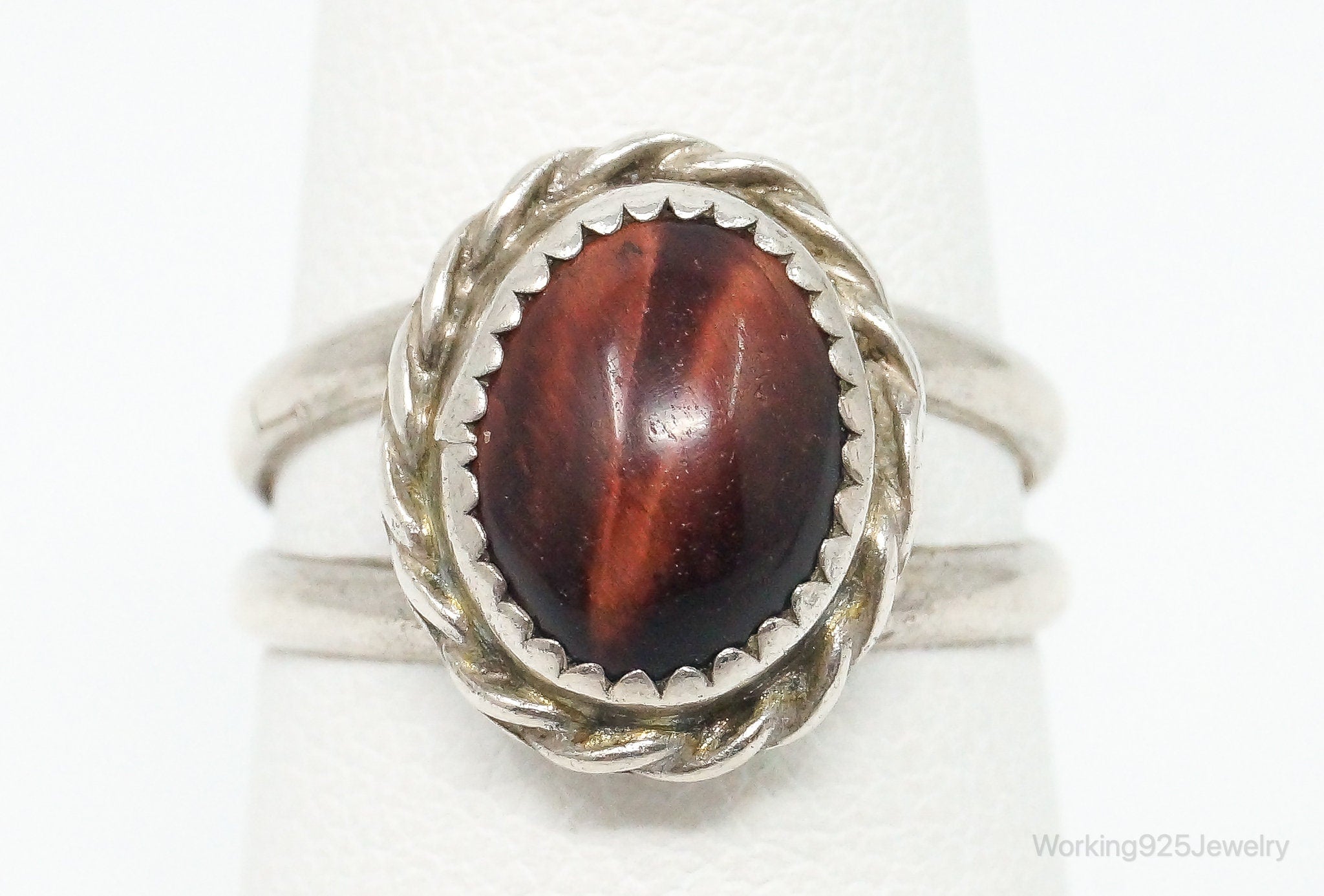 Vintage Native American Red Tigers Eye Unsigned Sterling Silver Ring - Size 5.5