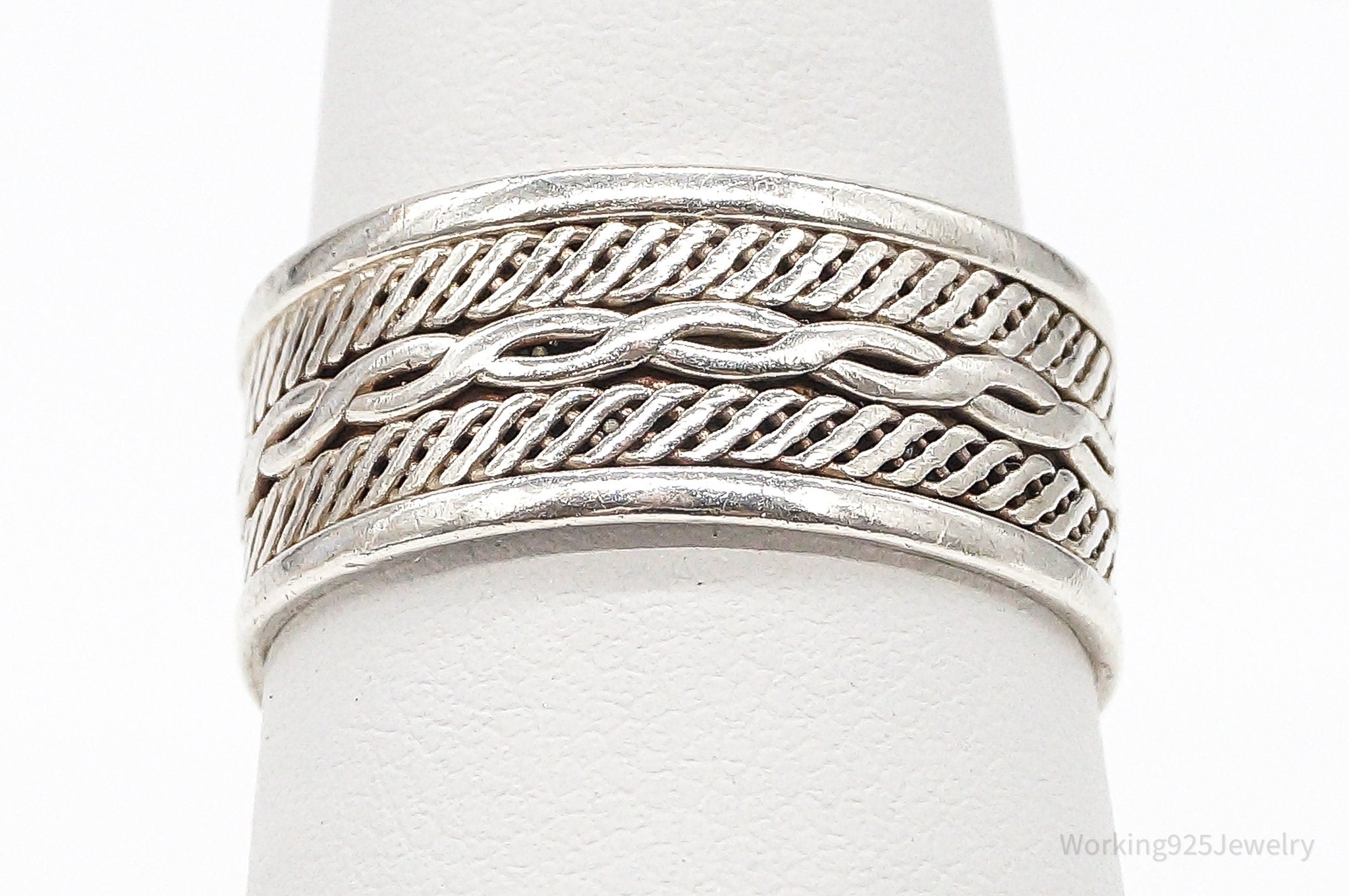 Vintage Weave Braid Rope Sterling Silver Band Ring - Size 8.25