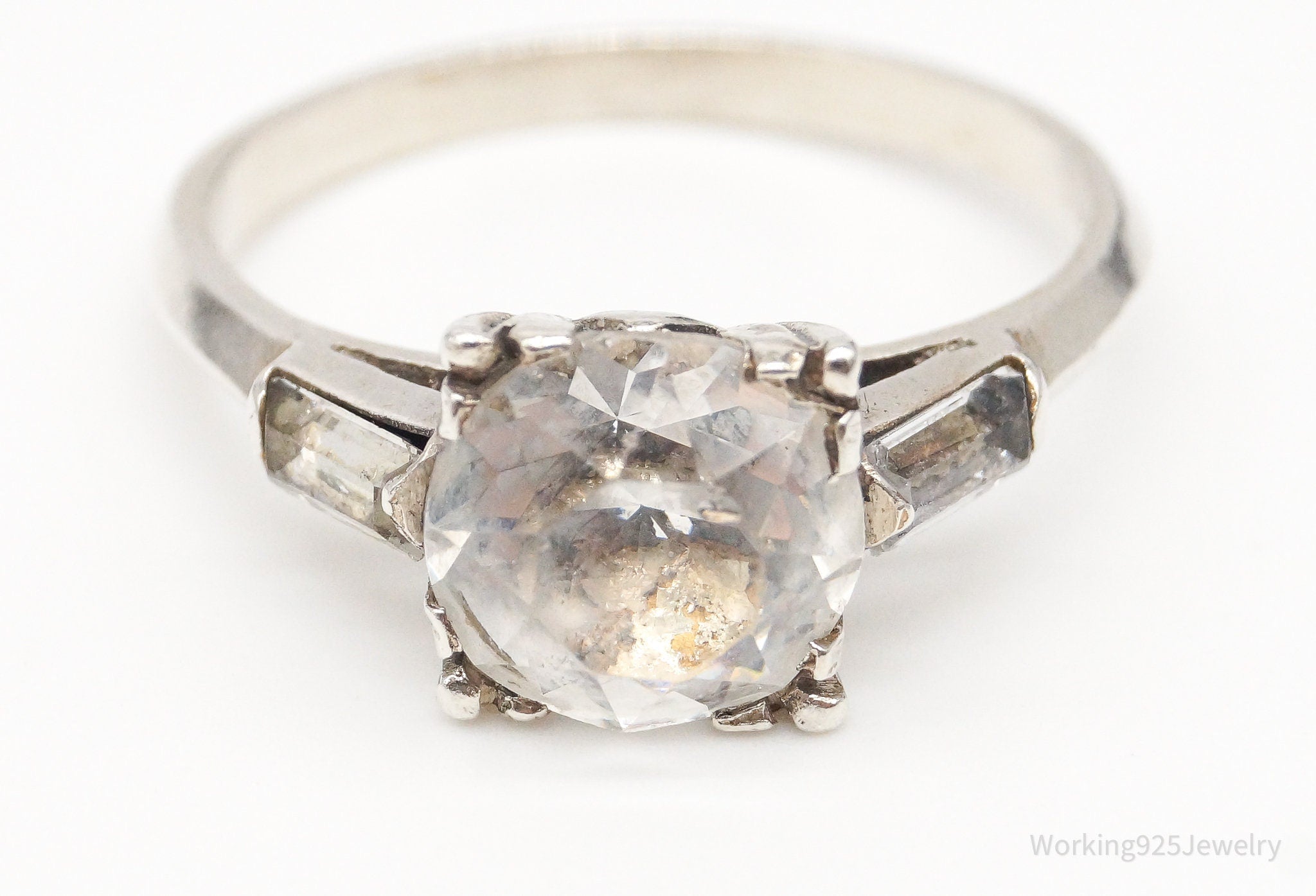 Antique Foil Back Rhinestone Sterling Silver Ring Size 7.75