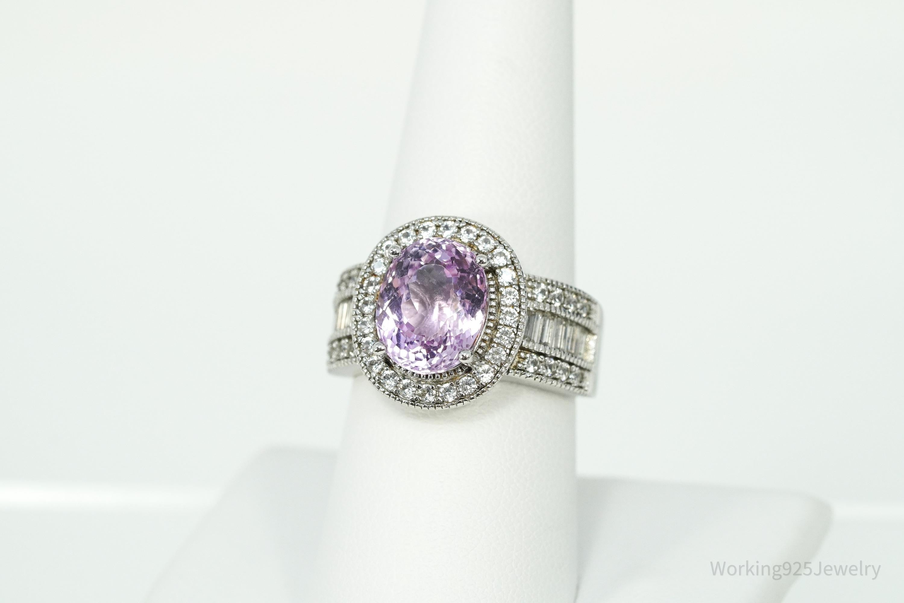 Vintage Amethyst & White Topaz Sterling Silver Ring - Size 8
