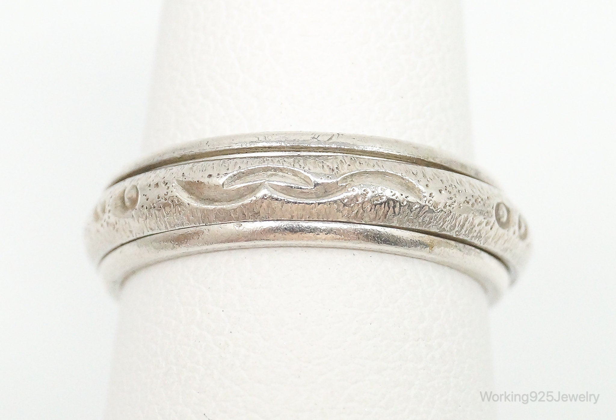 Vintage Textured Sterling Silver Spinner Band Ring - Size 5.75