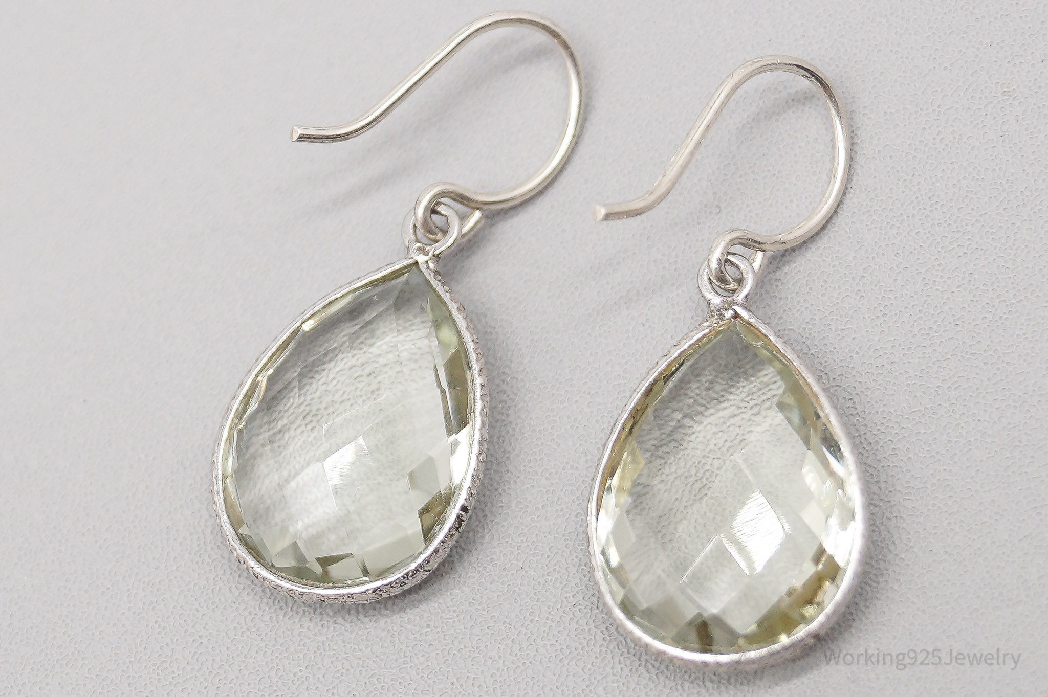 Vintage Large Prasiolite Sterling Silver Earrings