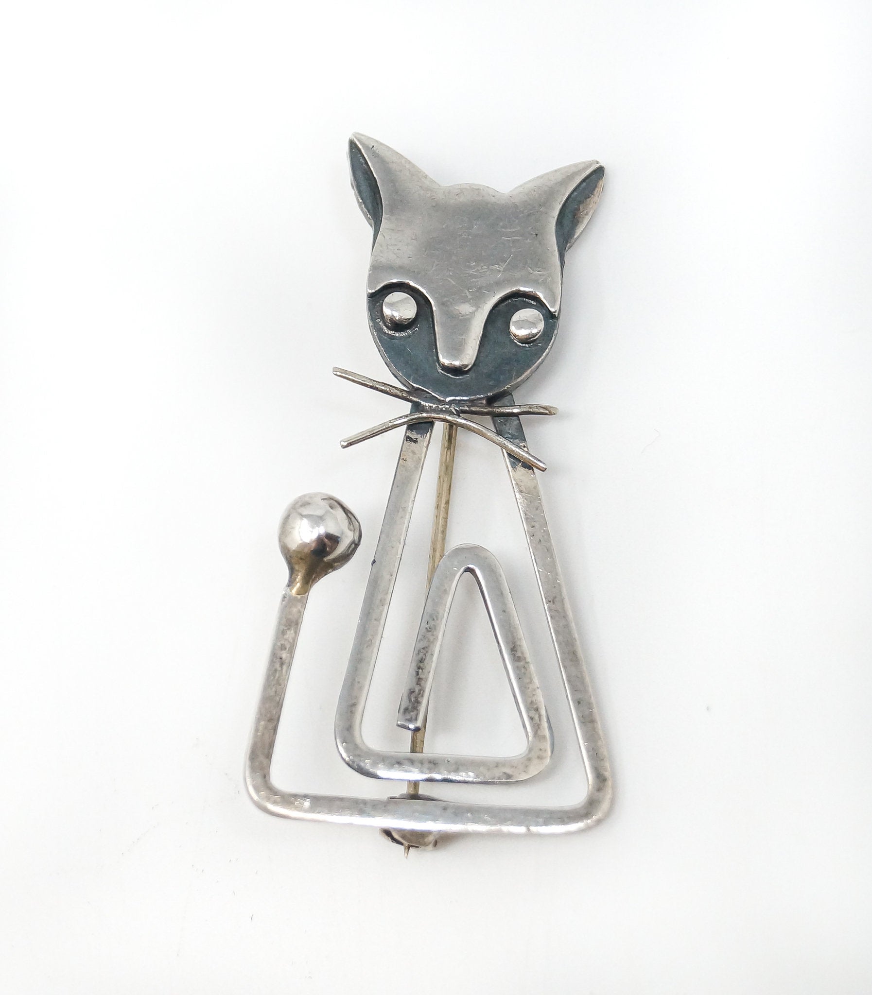 Vintage Taxco Designer DELFINO Abstract Cat Sterling Silver Brooch Pin