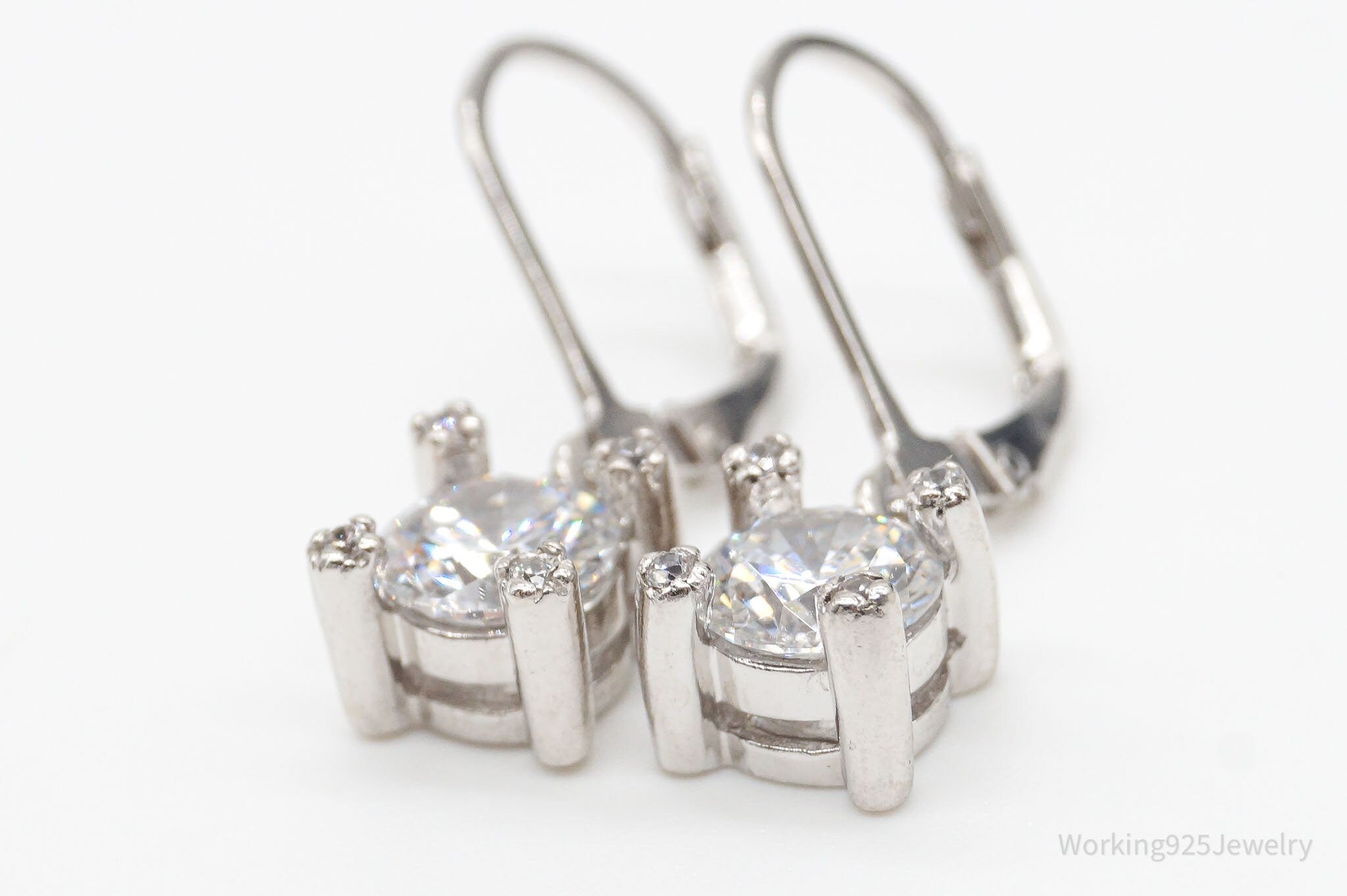 Vintage White Cubic Zirconia Sterling Silver Earrings