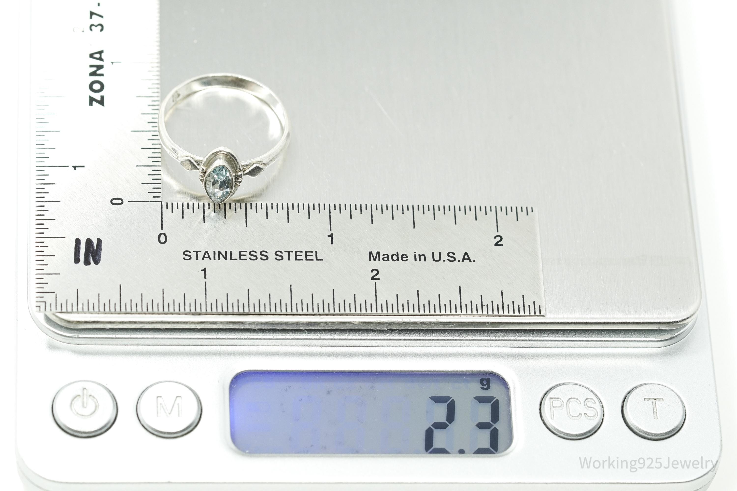 Vintage Designer Doug Paulus Blue Topaz Sterling Silver Ring - Size 8.25