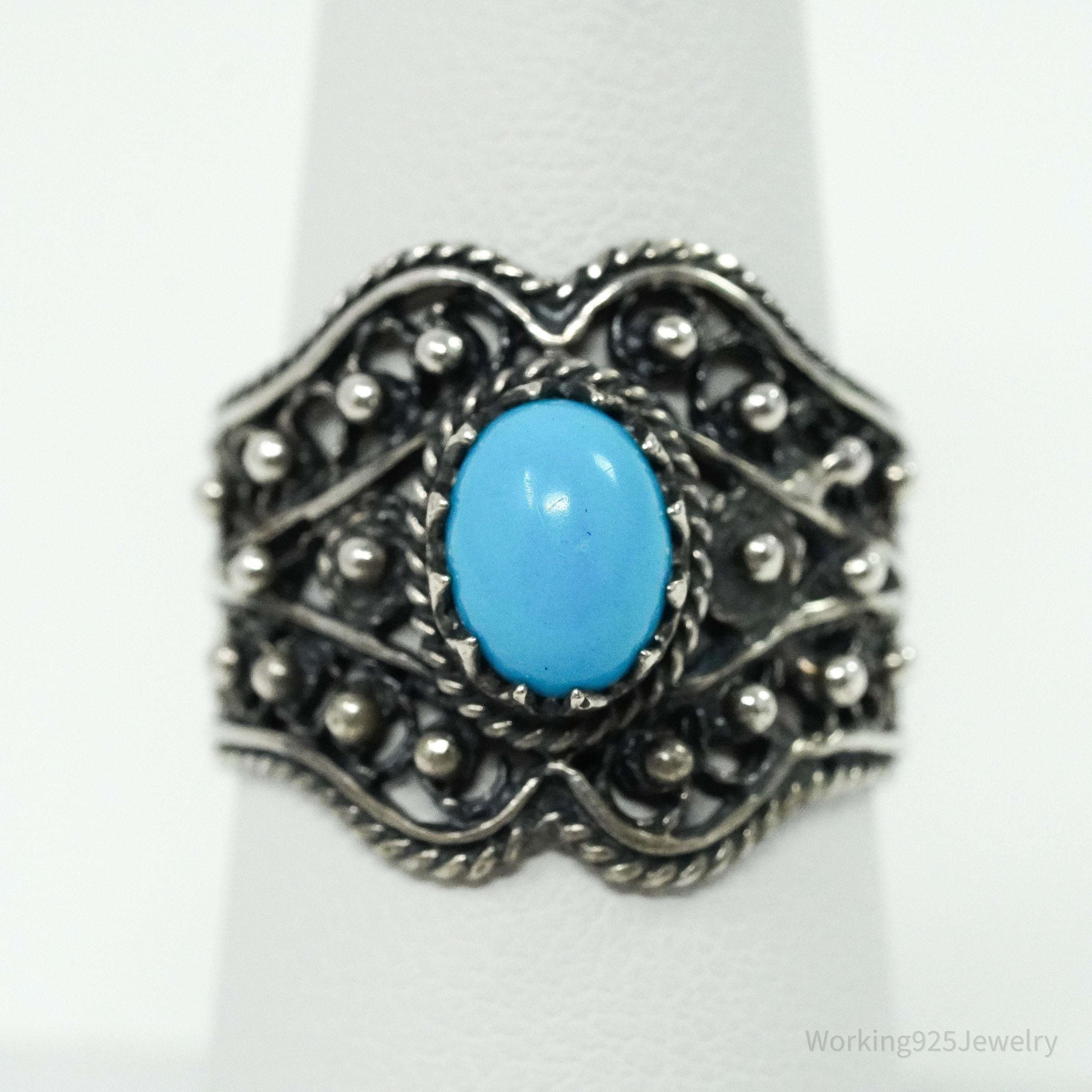 Vintage Turquoise Sterling Silver Ring - Size 7.5