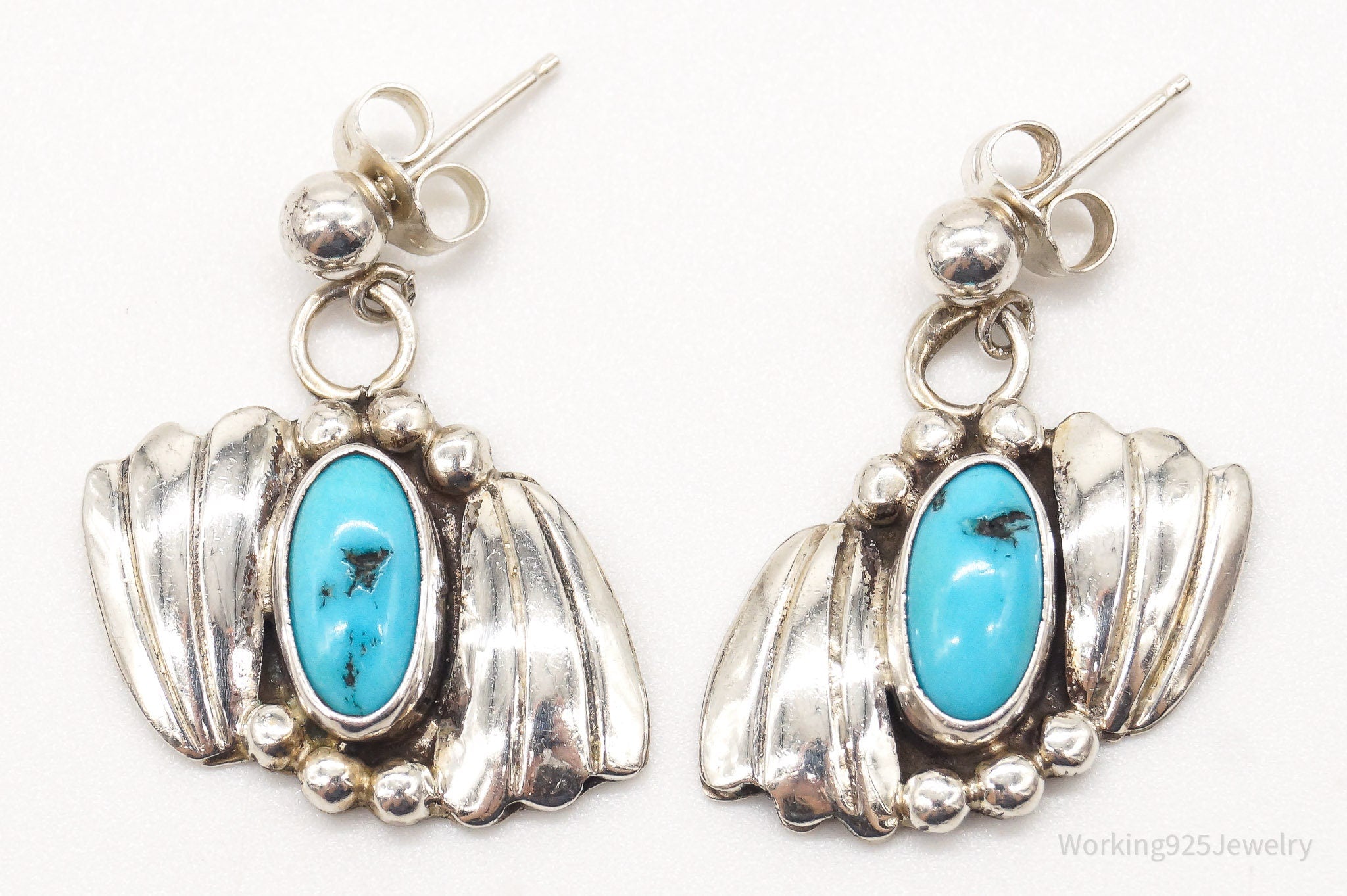 Vintage Native American Blue Turquoise Sterling Silver Earrings