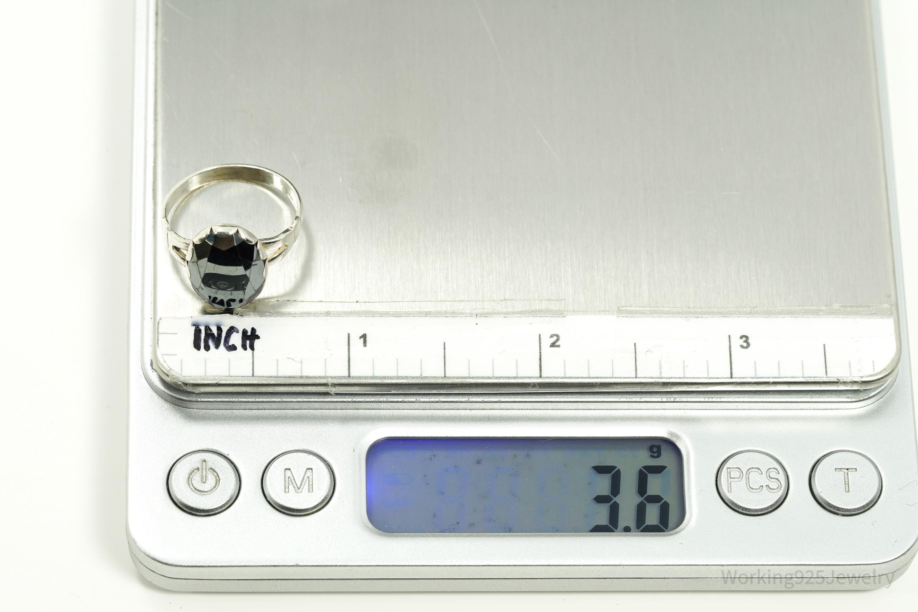 Vintage Native Bell Trading Post Hematite Sterling Silver Ring - Size 7