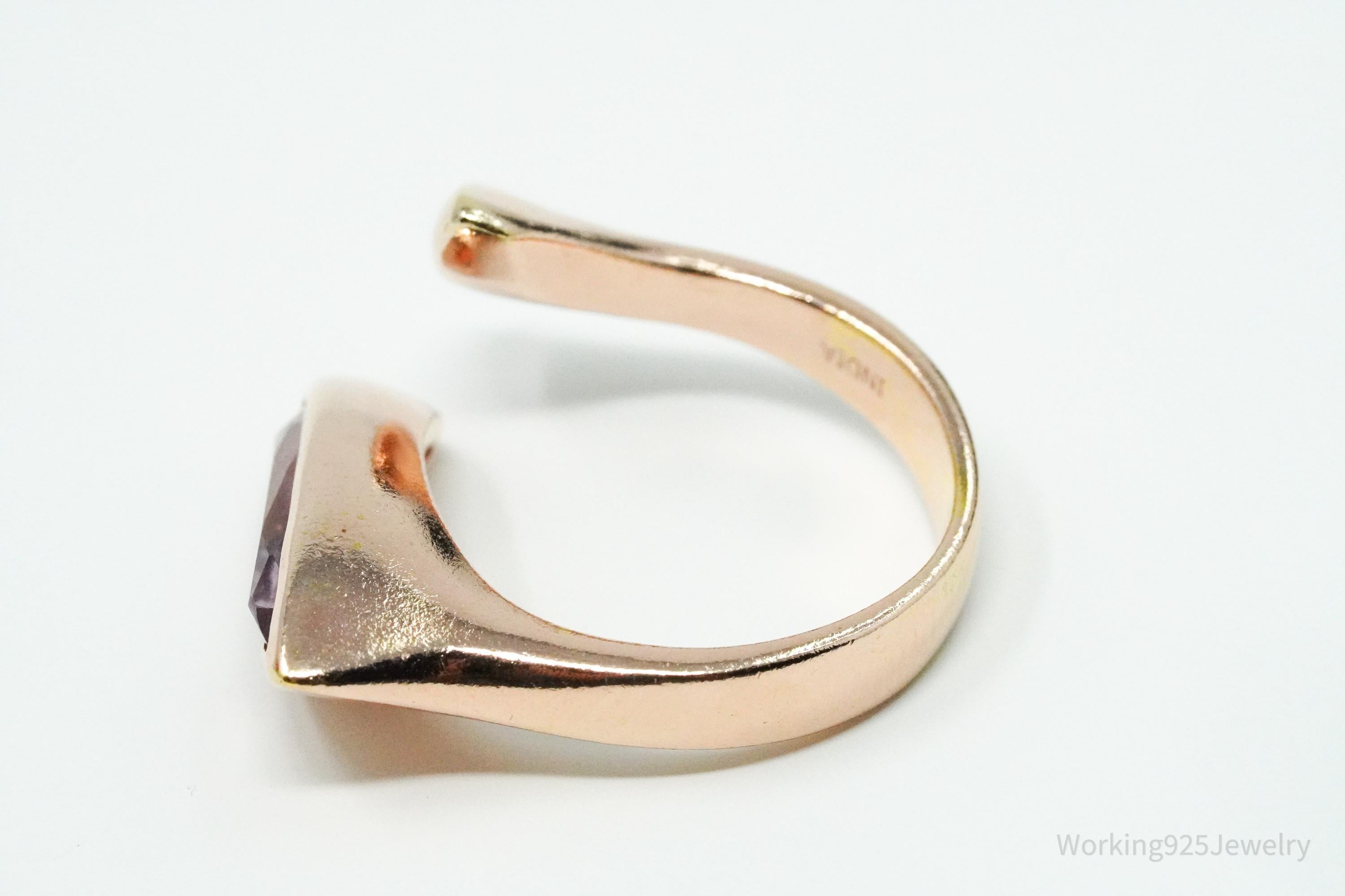 Vintage Amethyst Rose Gold Vermeil Sterling Silver Ring - Size 8