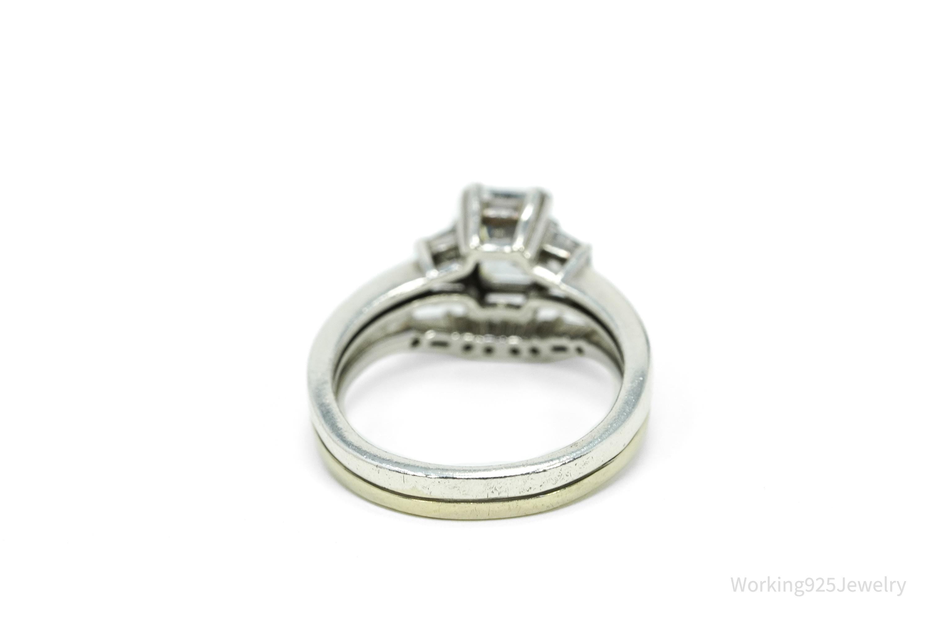 Vintage Cubic Zirconia With Bottom Row Diamond Sterling Silver Ring - Size 6.75