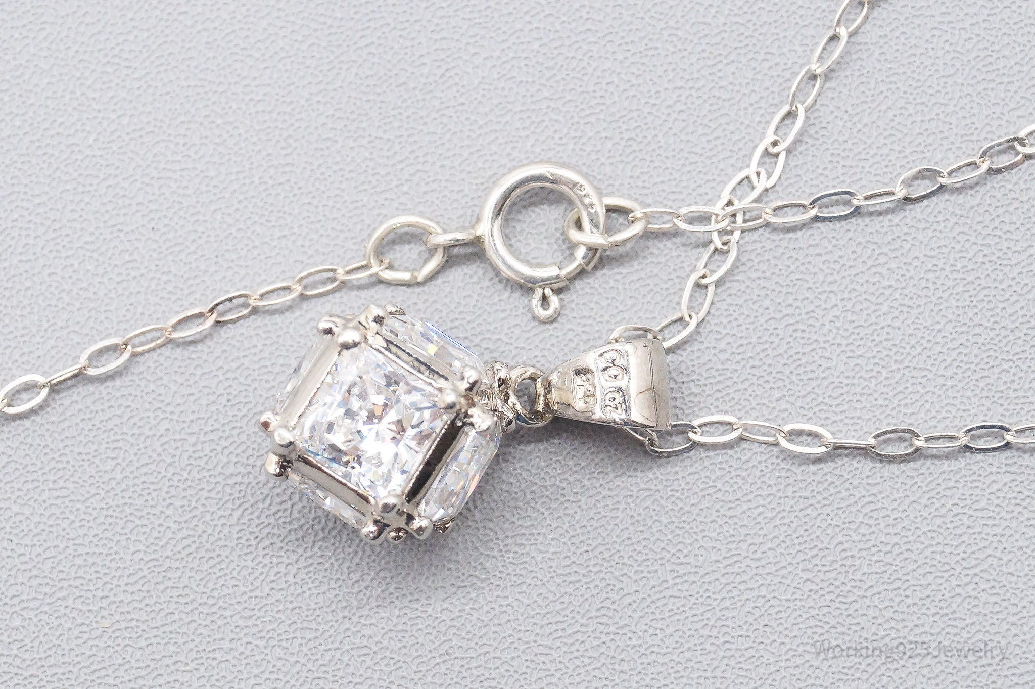 Vintage Cubic Zirconia Cube Sterling Silver Necklace 16"