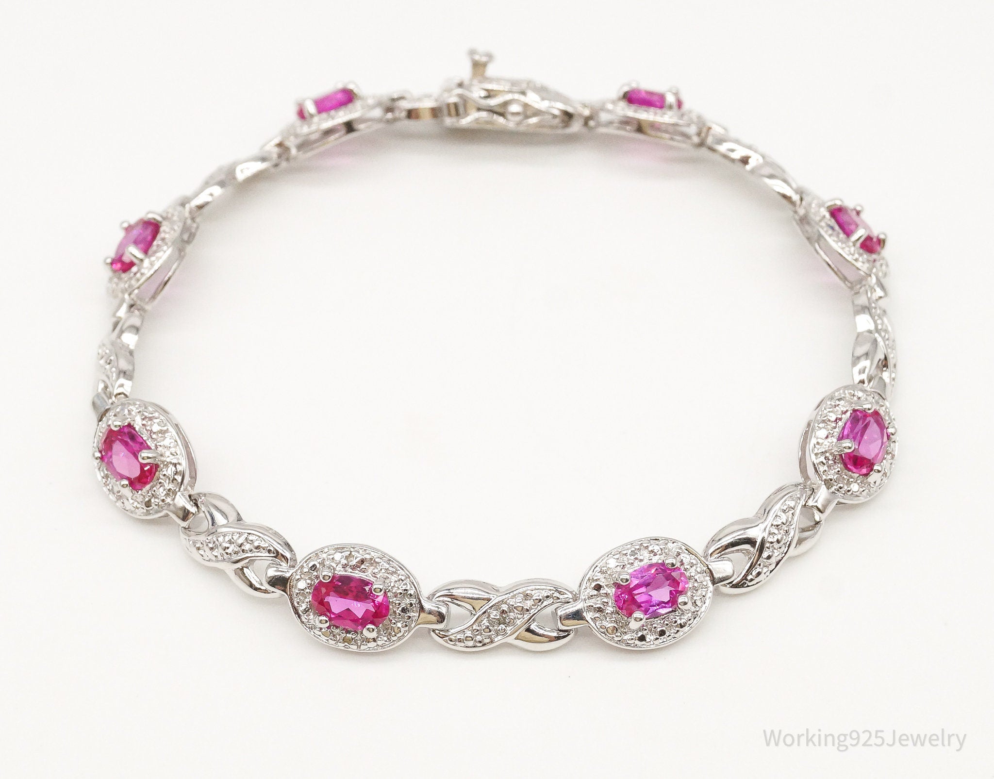 Designer Ross Simons Single Diamond Pink Topaz Sterling Silver Bracelet