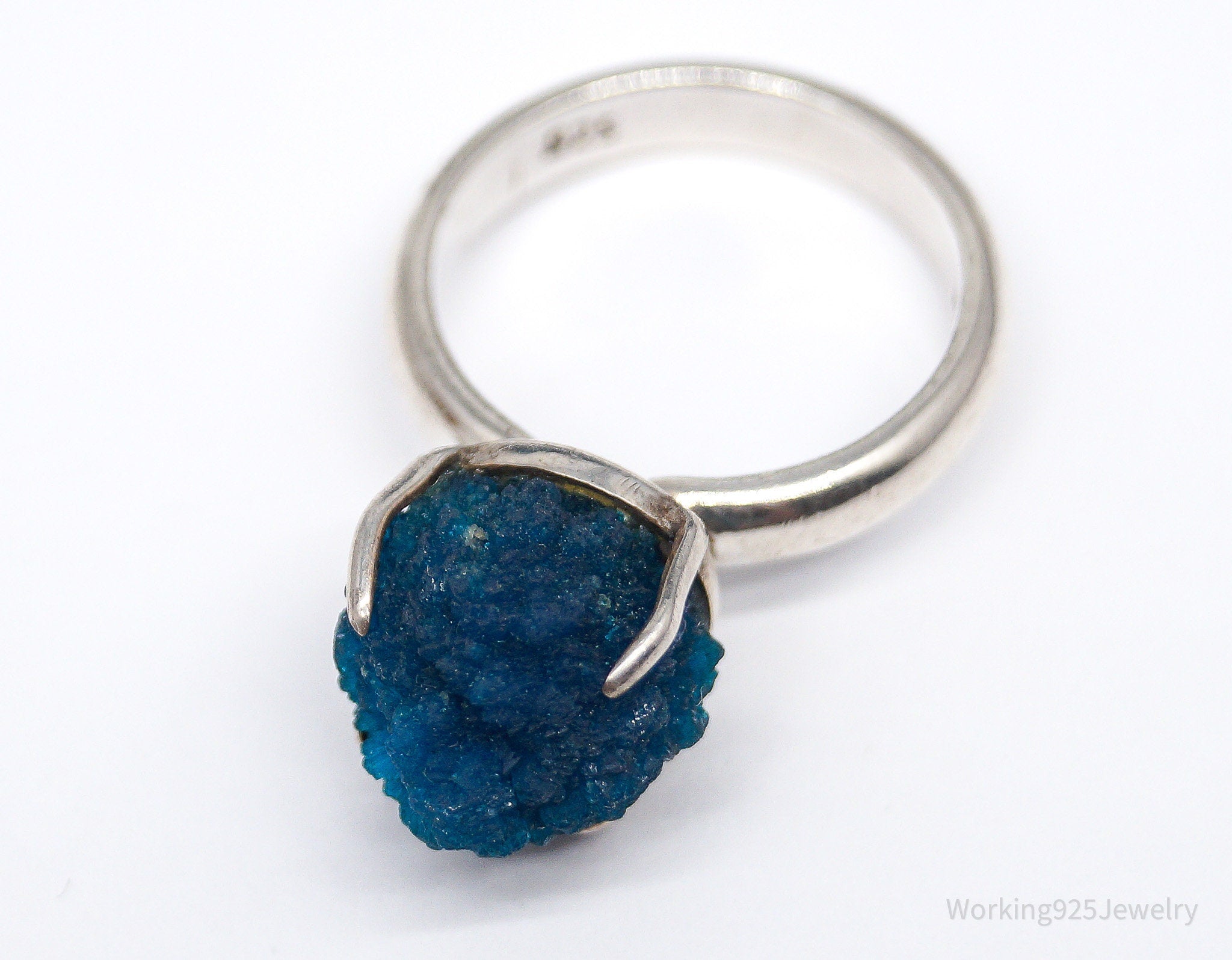 VTG Designer Koe Modernist Style Raw Cavansite Sterling Silver Ring - Size 7.75