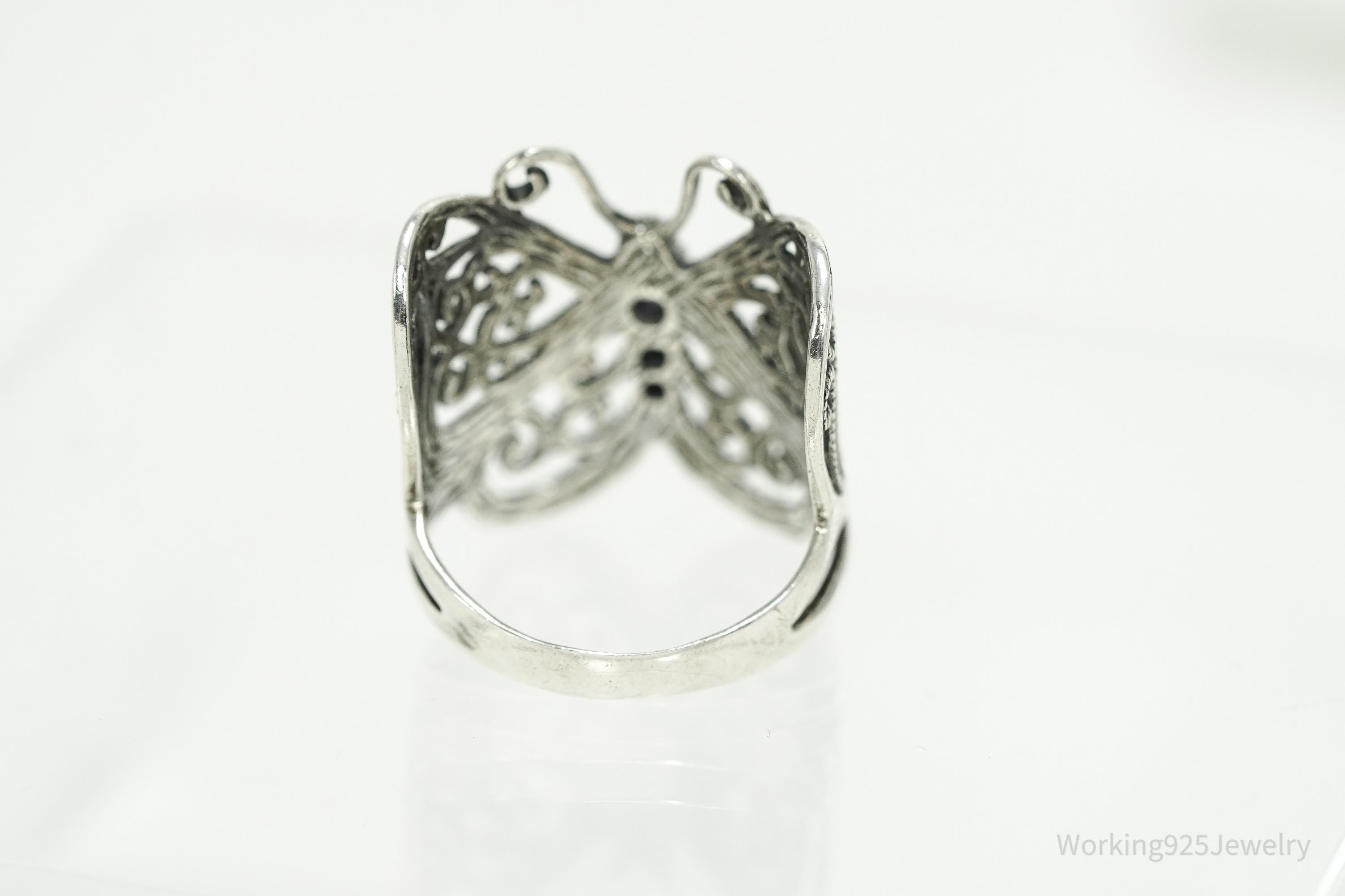 Vintage Amethyst Butterfly Sterling Silver Ring - Size 9.25