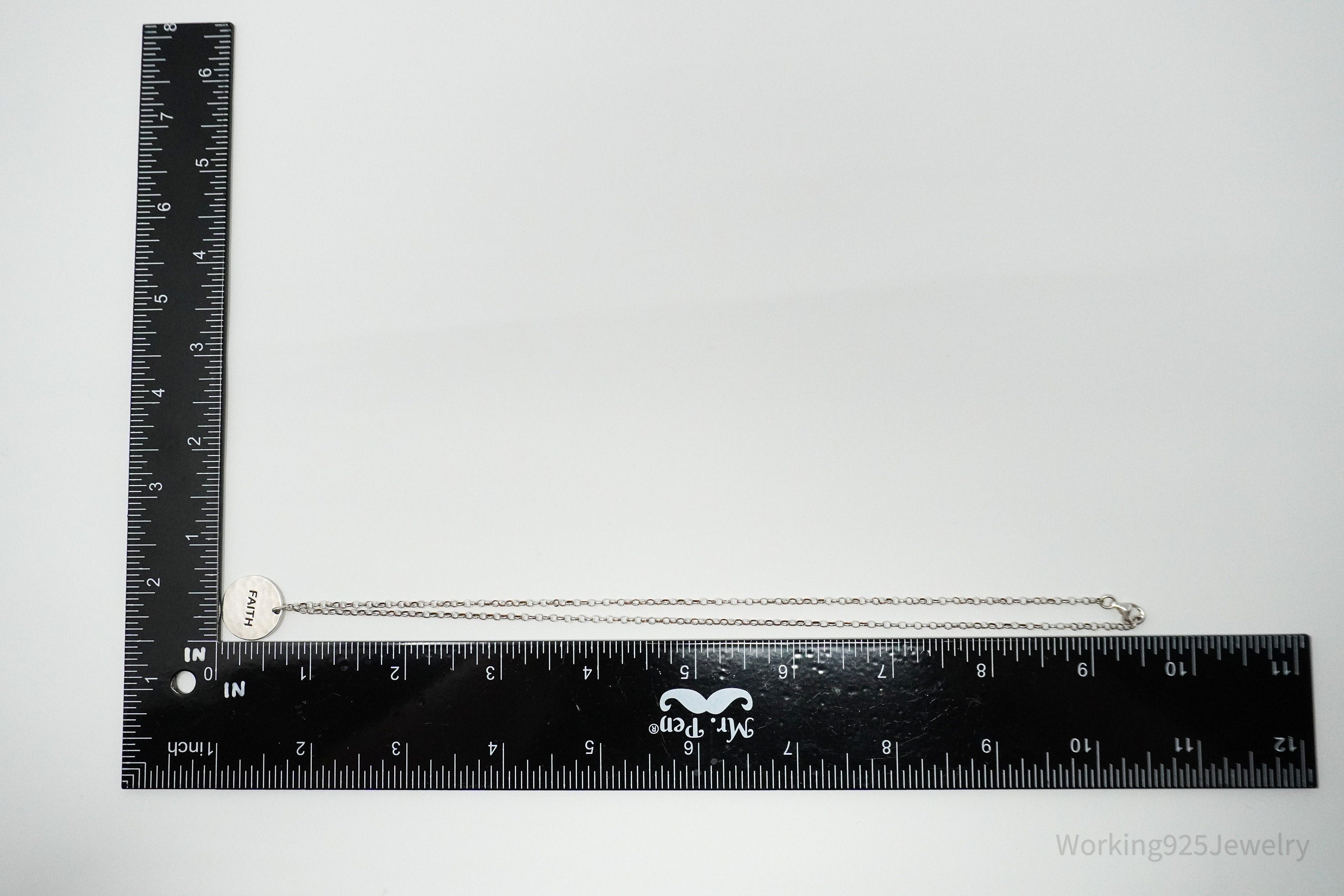 Vintage FAITH Sterling Silver Hammered Style Pendant Necklace 17"