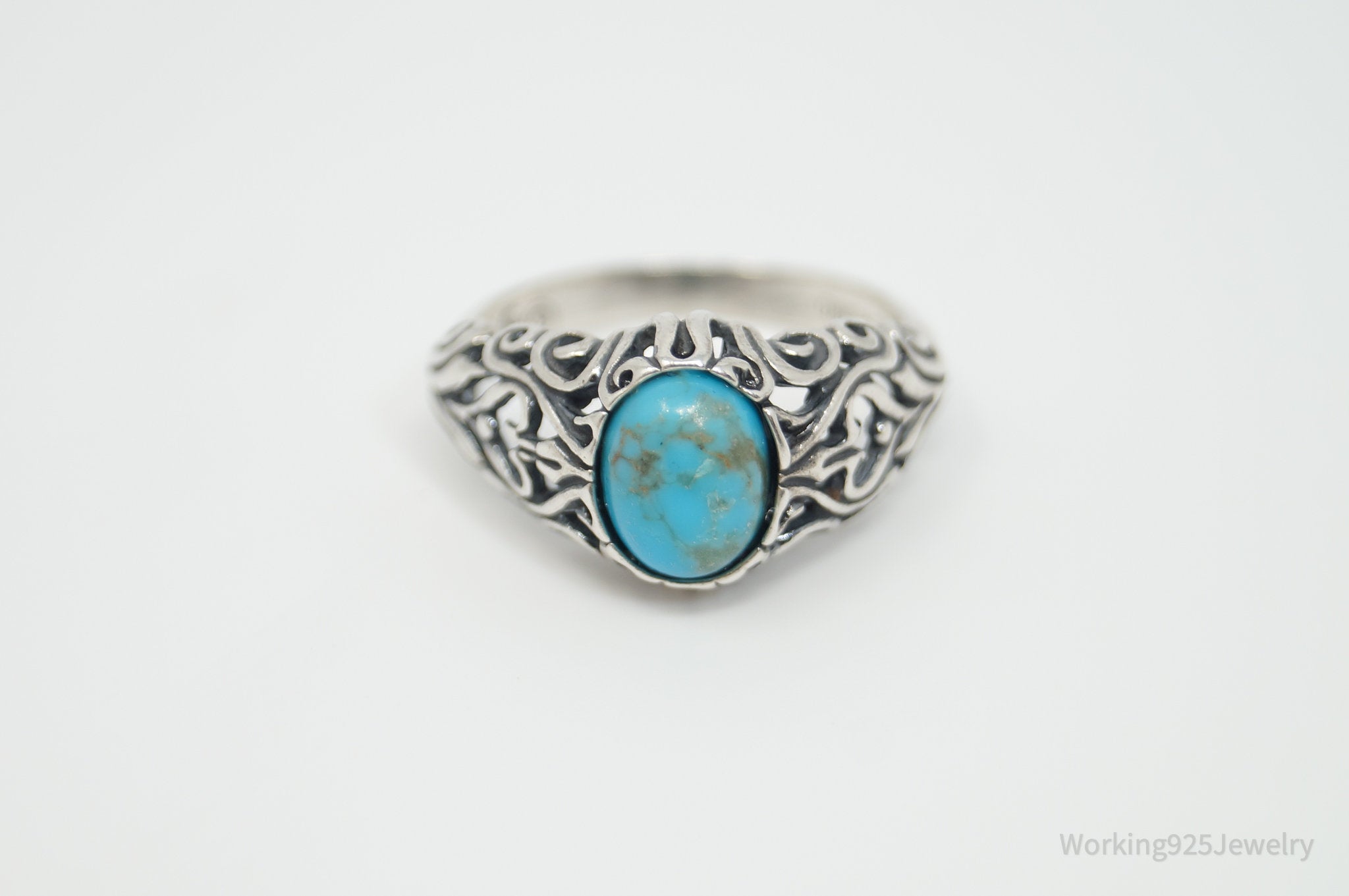 Vintage Southwestern Style Turquoise Sterling Silver Ring - Sz 6.25