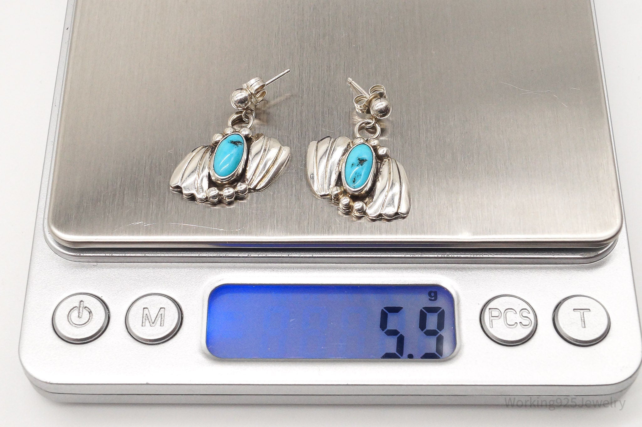 Vintage Native American Blue Turquoise Sterling Silver Earrings