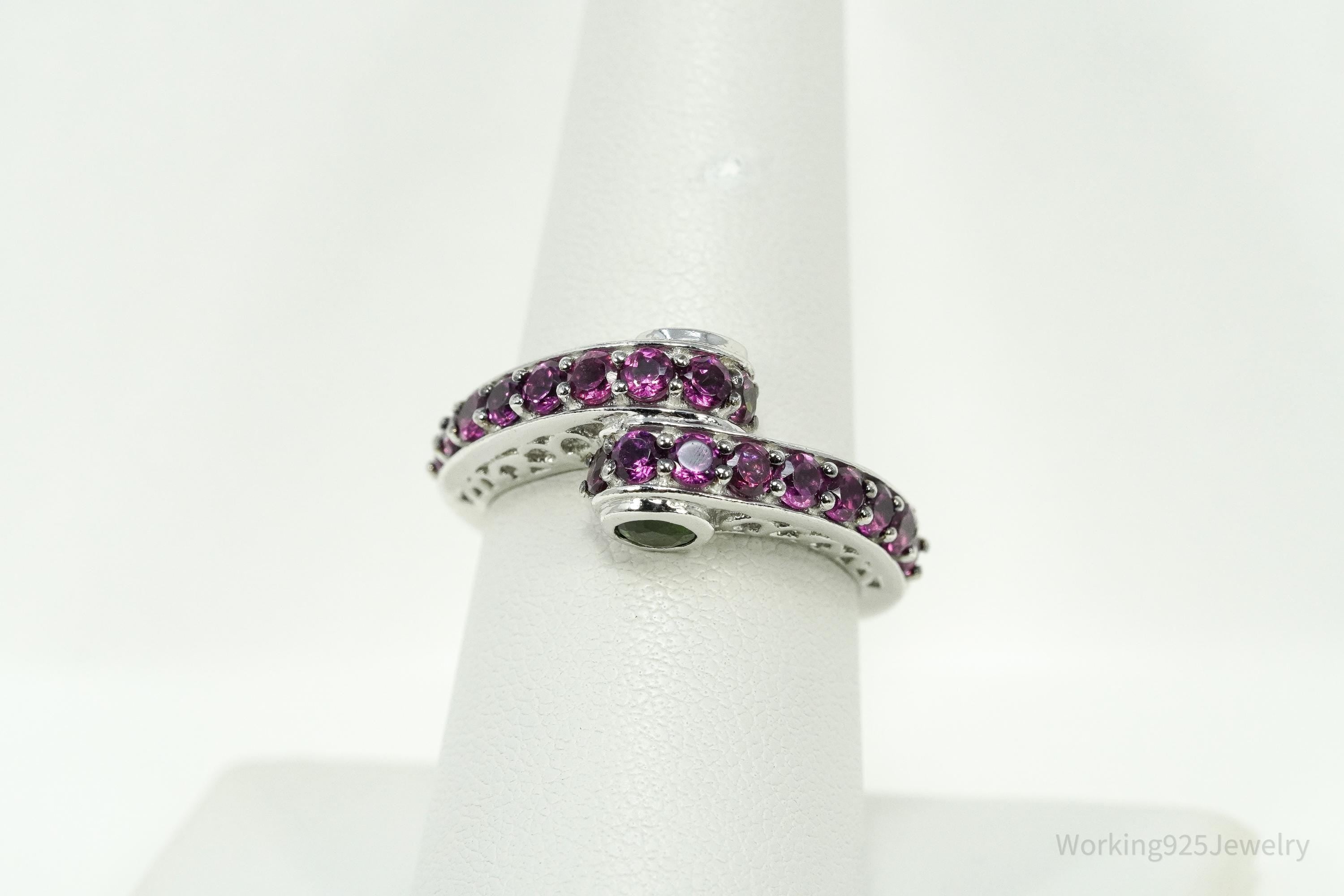Rhodolite Garnet & Green Chrome Diopside Sterling Silver Ring - Size 8