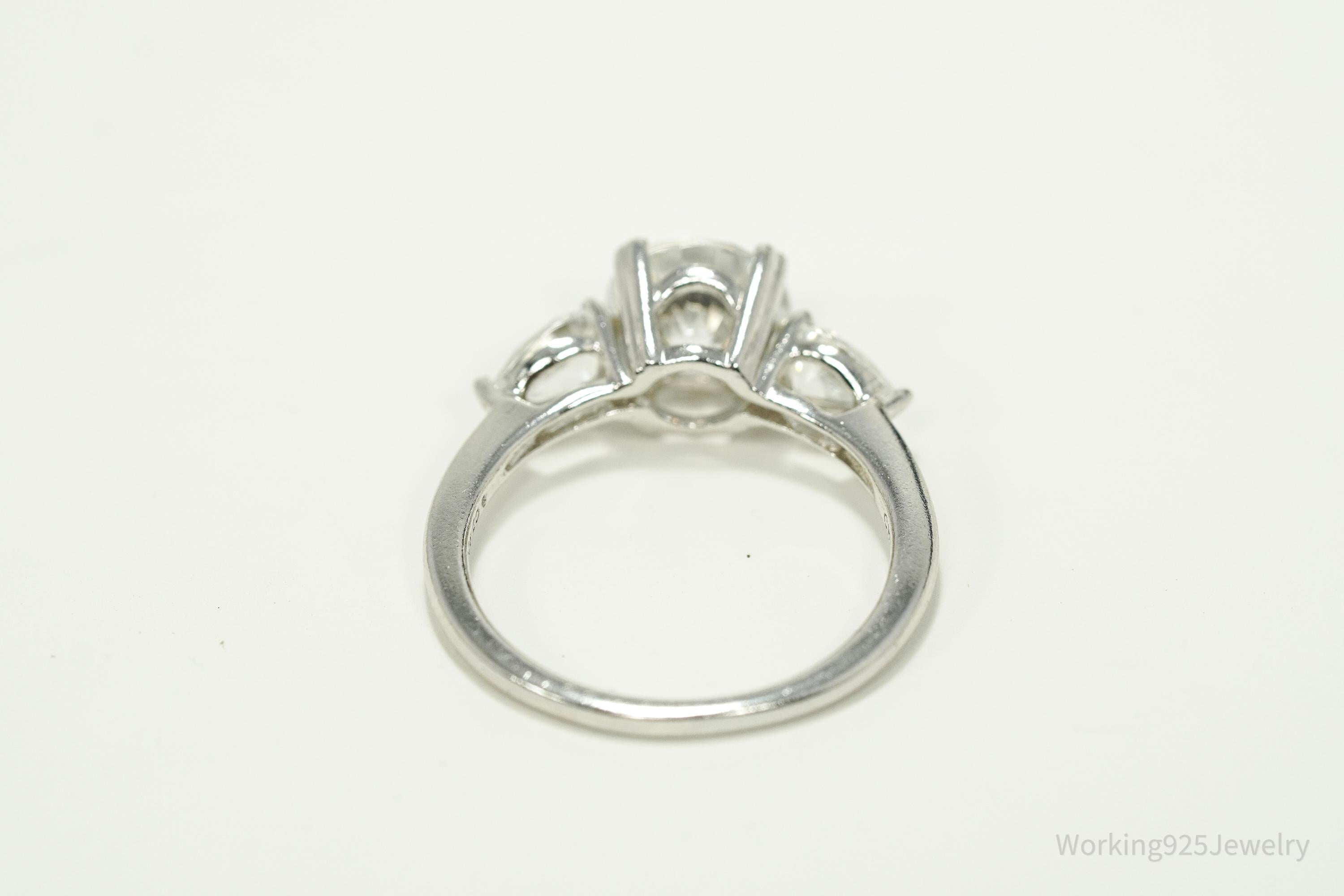 Vintage Cubic Zirconia Platinum Clad Sterling Silver Ring - Size 7.25