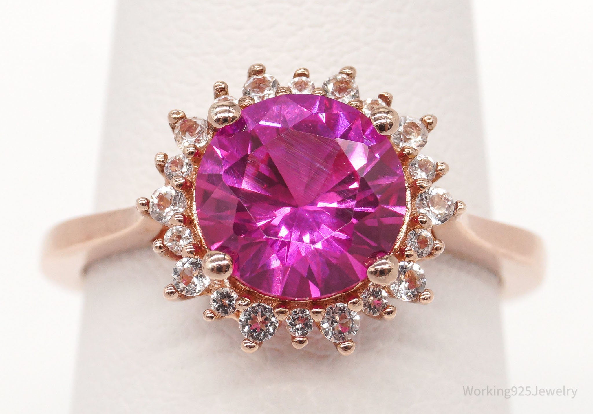 Designer DK Created Ruby CZ Rose Gold Vermeil Sterling Silver Ring SZ 7