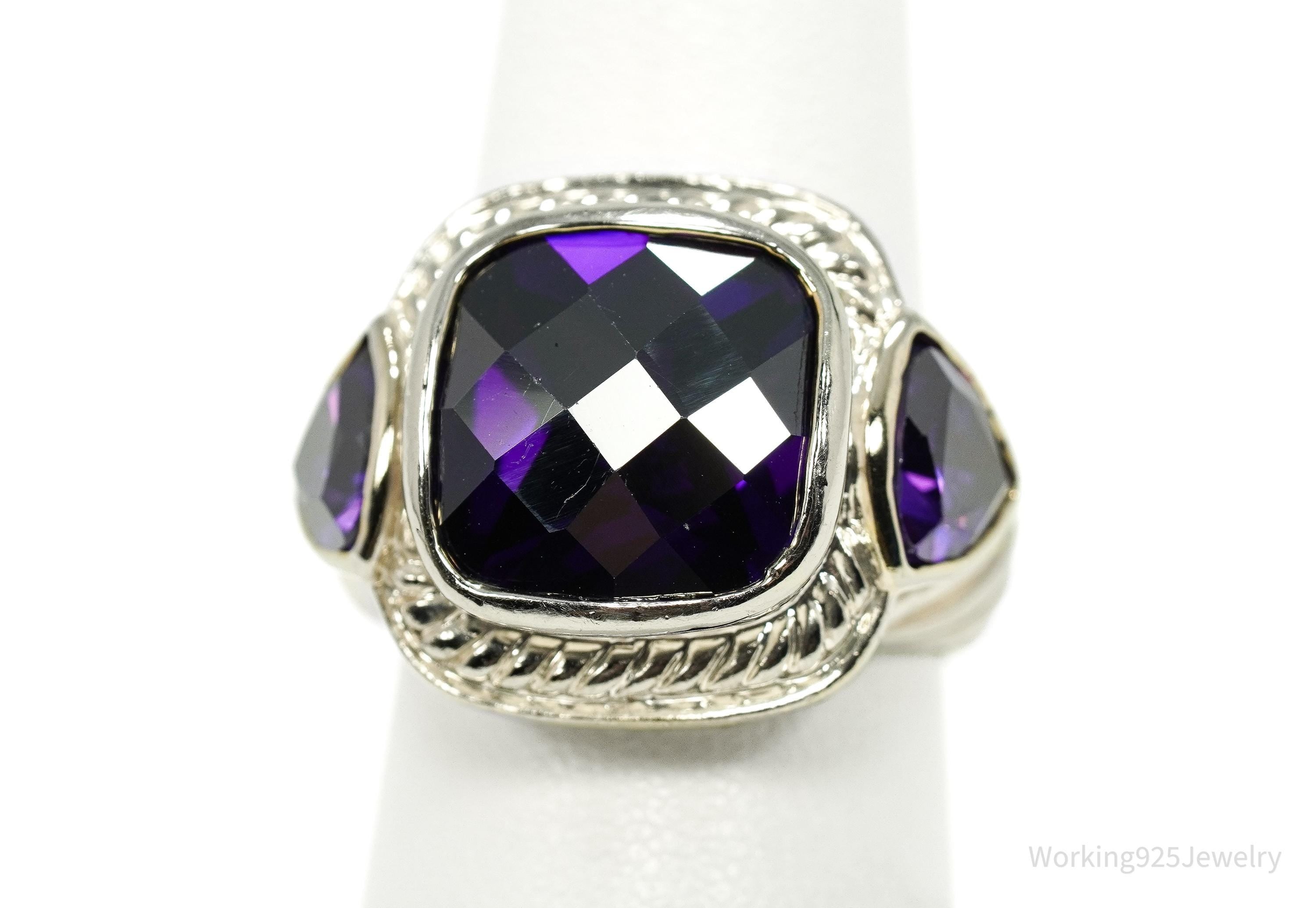 Vintage Purple Amethyst Sterling Silver Ring - Size 7.25
