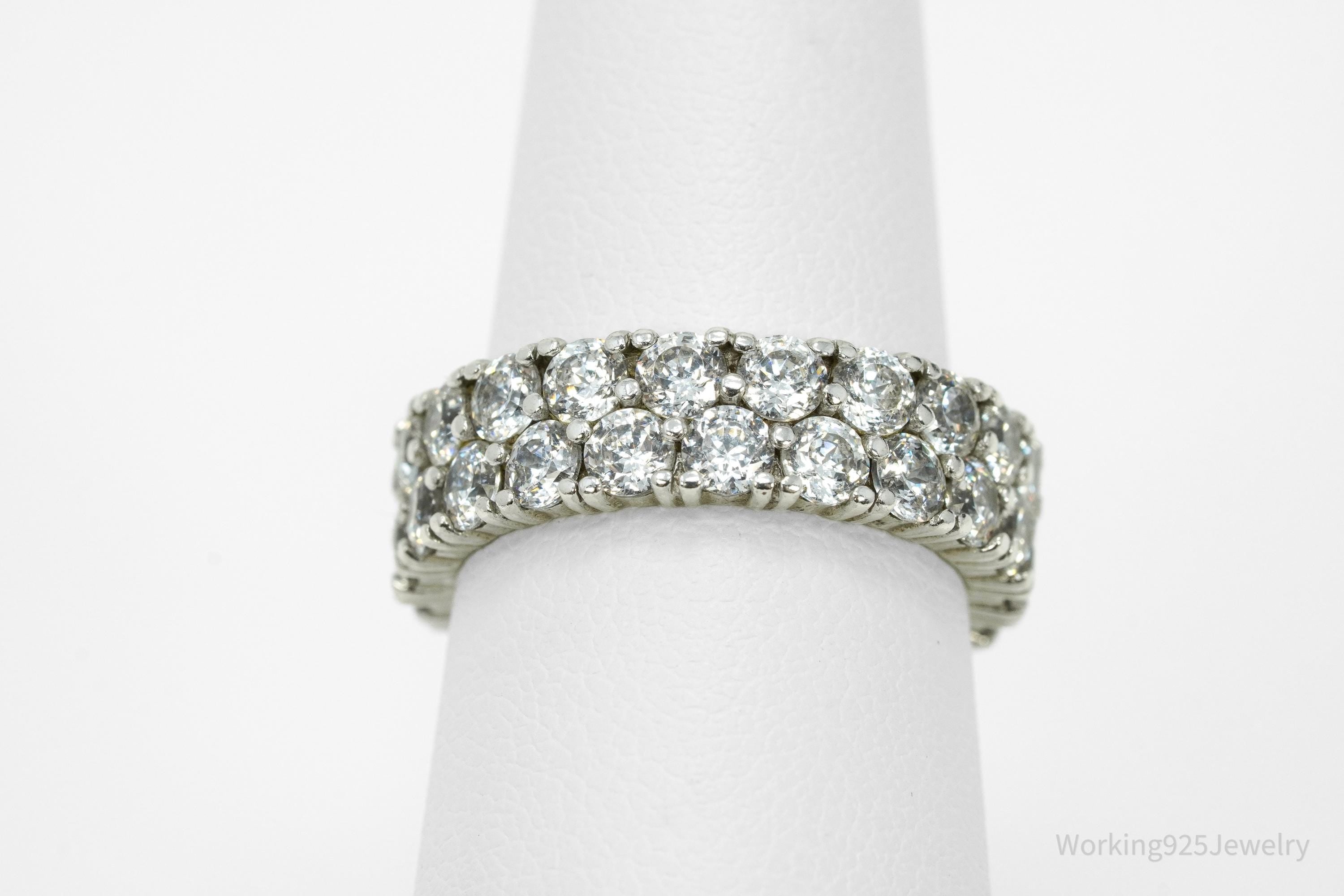 Vintage Eternity Band Cubic Zirconia Platinum Clad Sterling Silver Ring - Sz 6