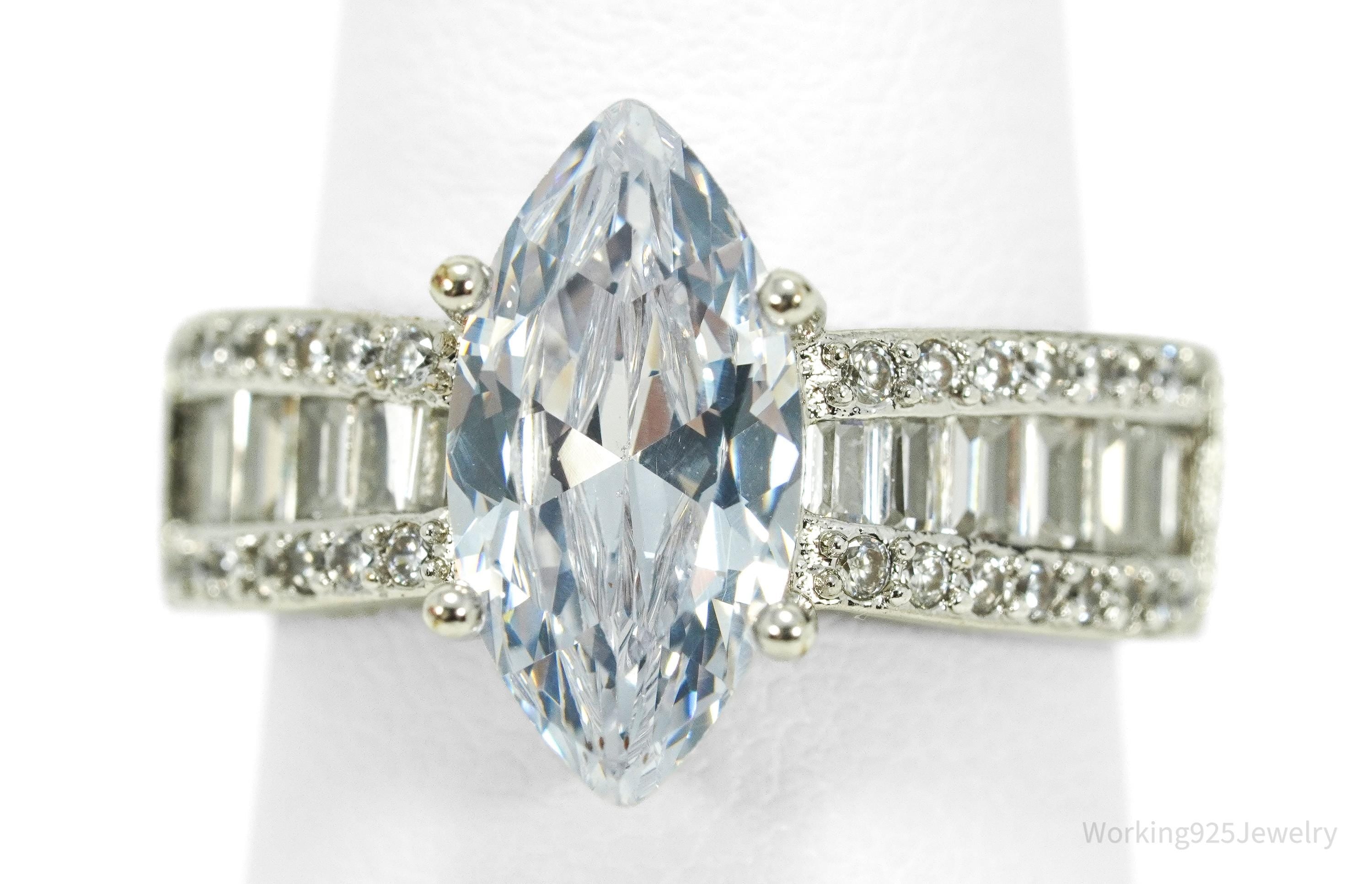 Vintage Faux Diamond Sterling Silver Plated Ring - Size 6.75