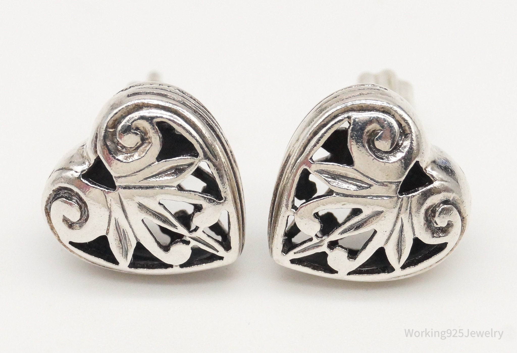 Vintage Openwork Bali Hearts Silver Stud Earrings