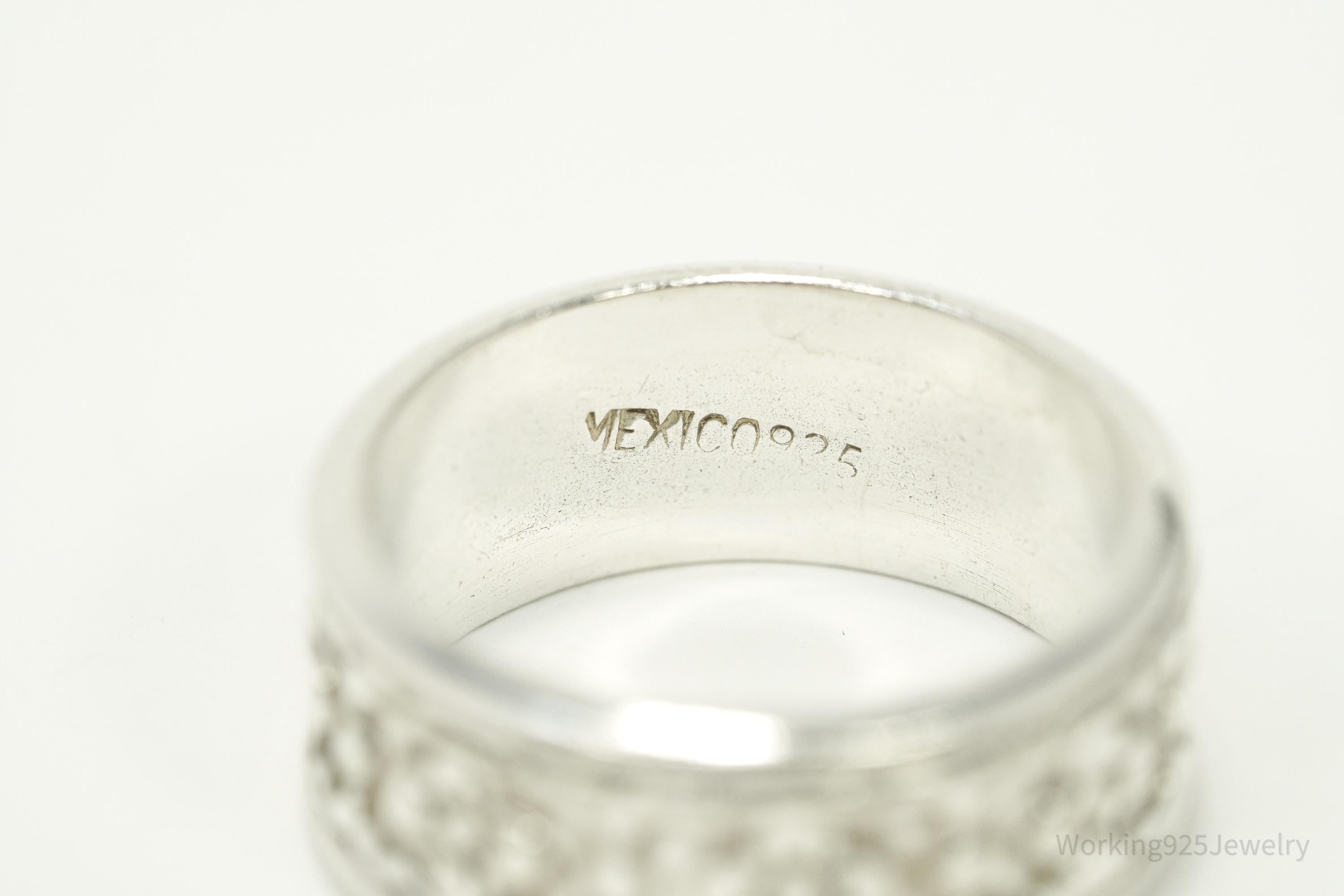 Vintage Mexico Flowers Pattern Sterling Silver Band Ring - Size 11.5