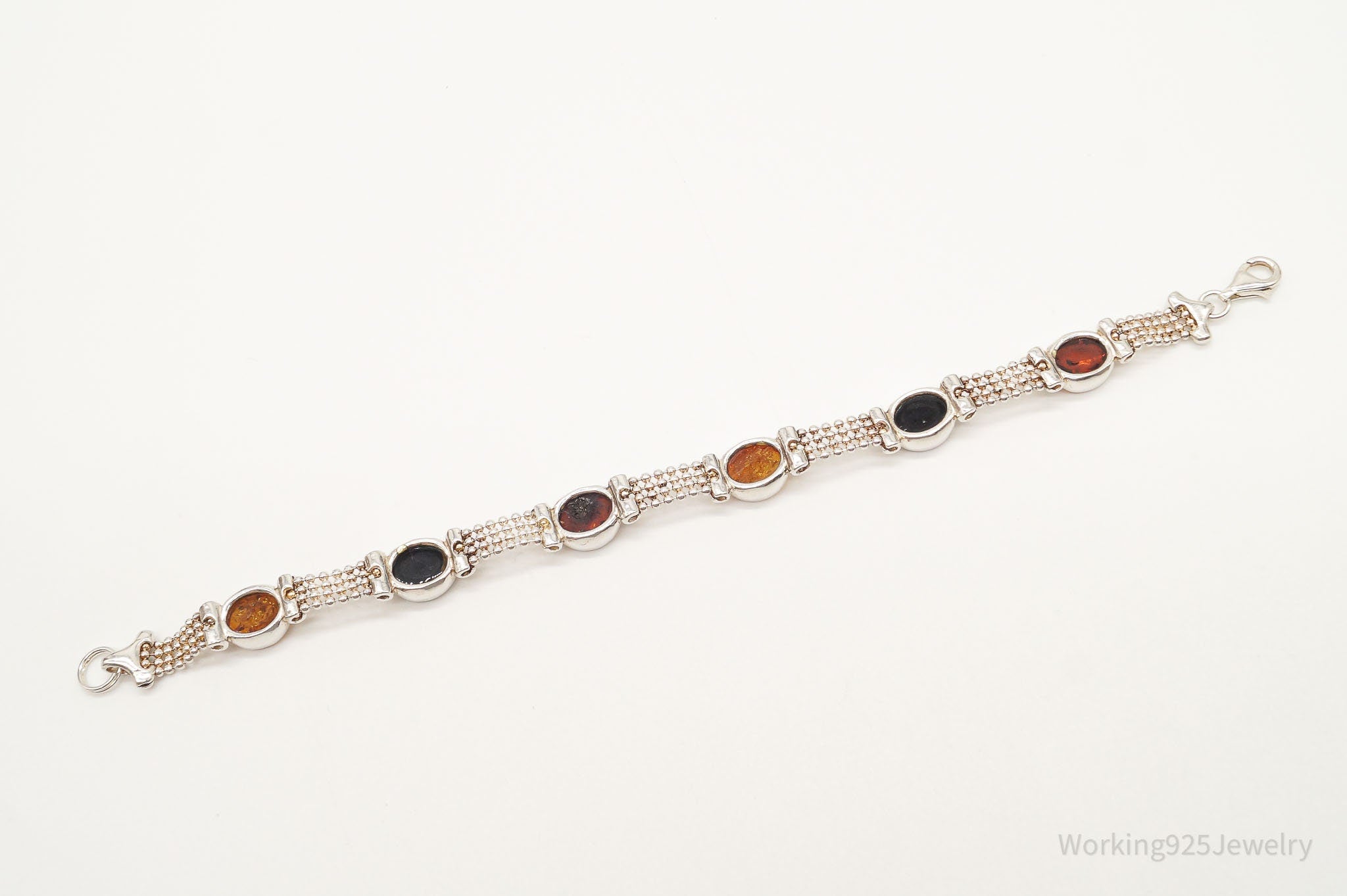 Vintage Multi Amber Modernist Sterling Silver Bracelet