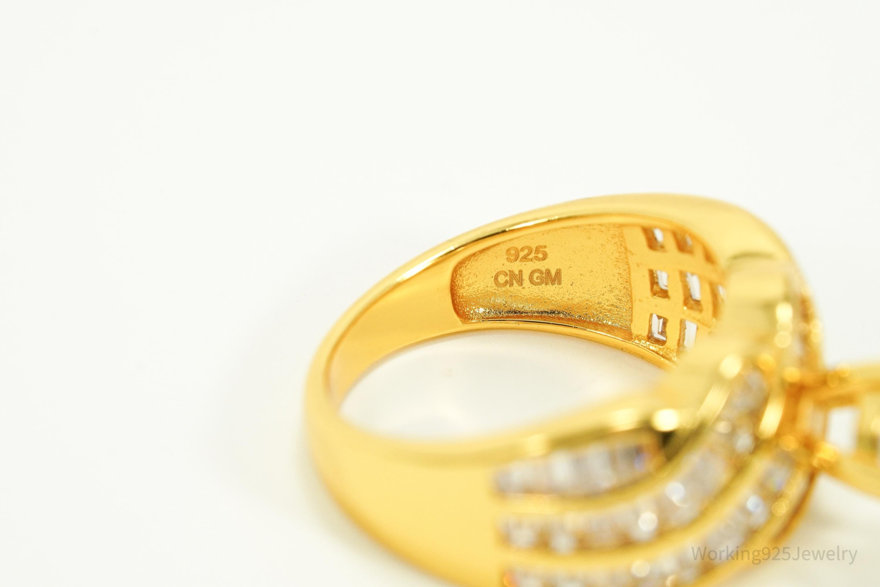 Vintage Cubic Zirconia Gold Vermeil Sterling Silver Ring - Size 6.25