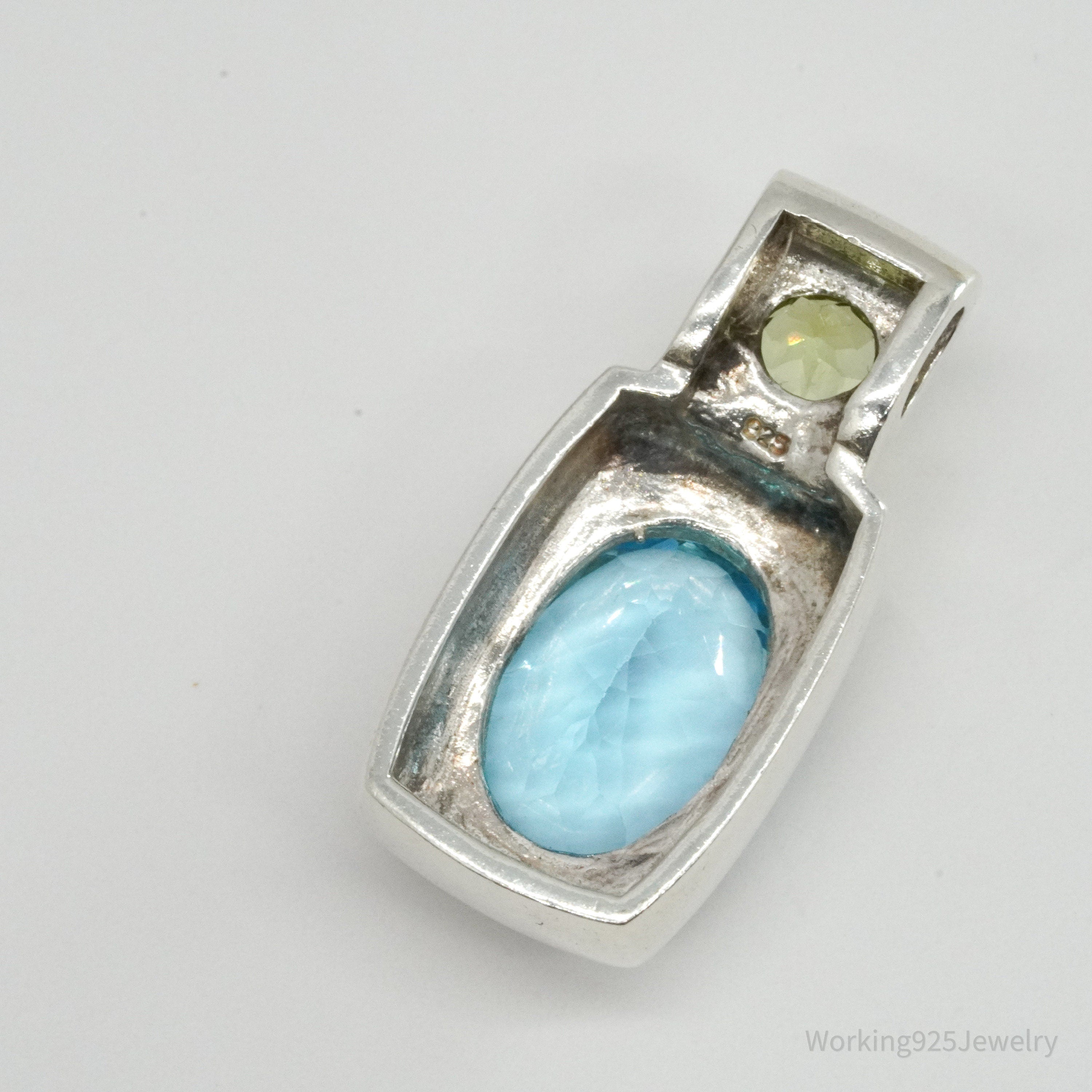 Vintage Blue Topaz & Peridot Sterling Silver Necklace Pendant