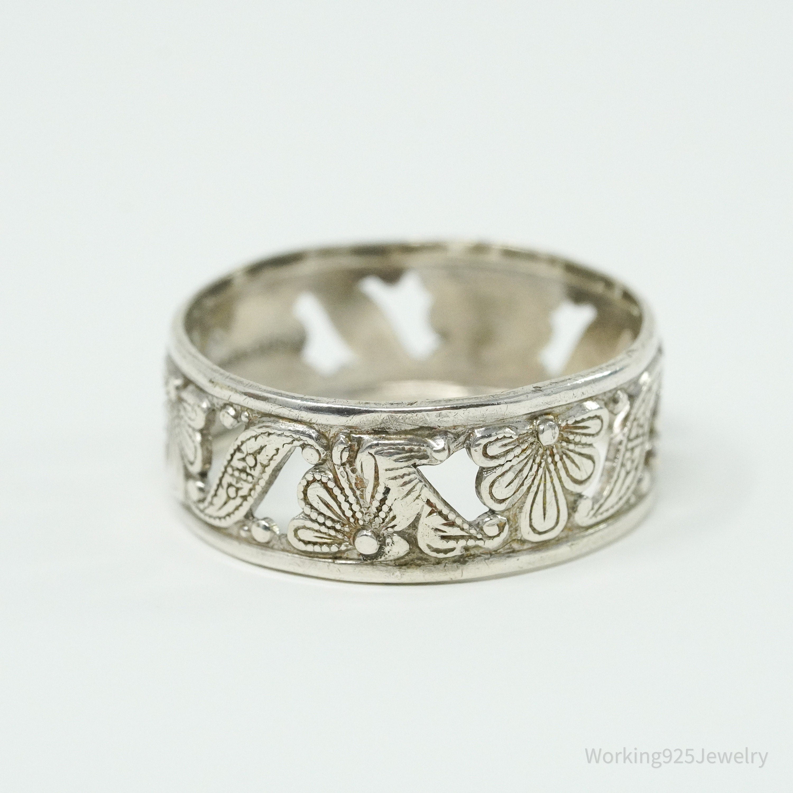 Antique Art Deco Sterling Silver Band Ring - Size 8.25