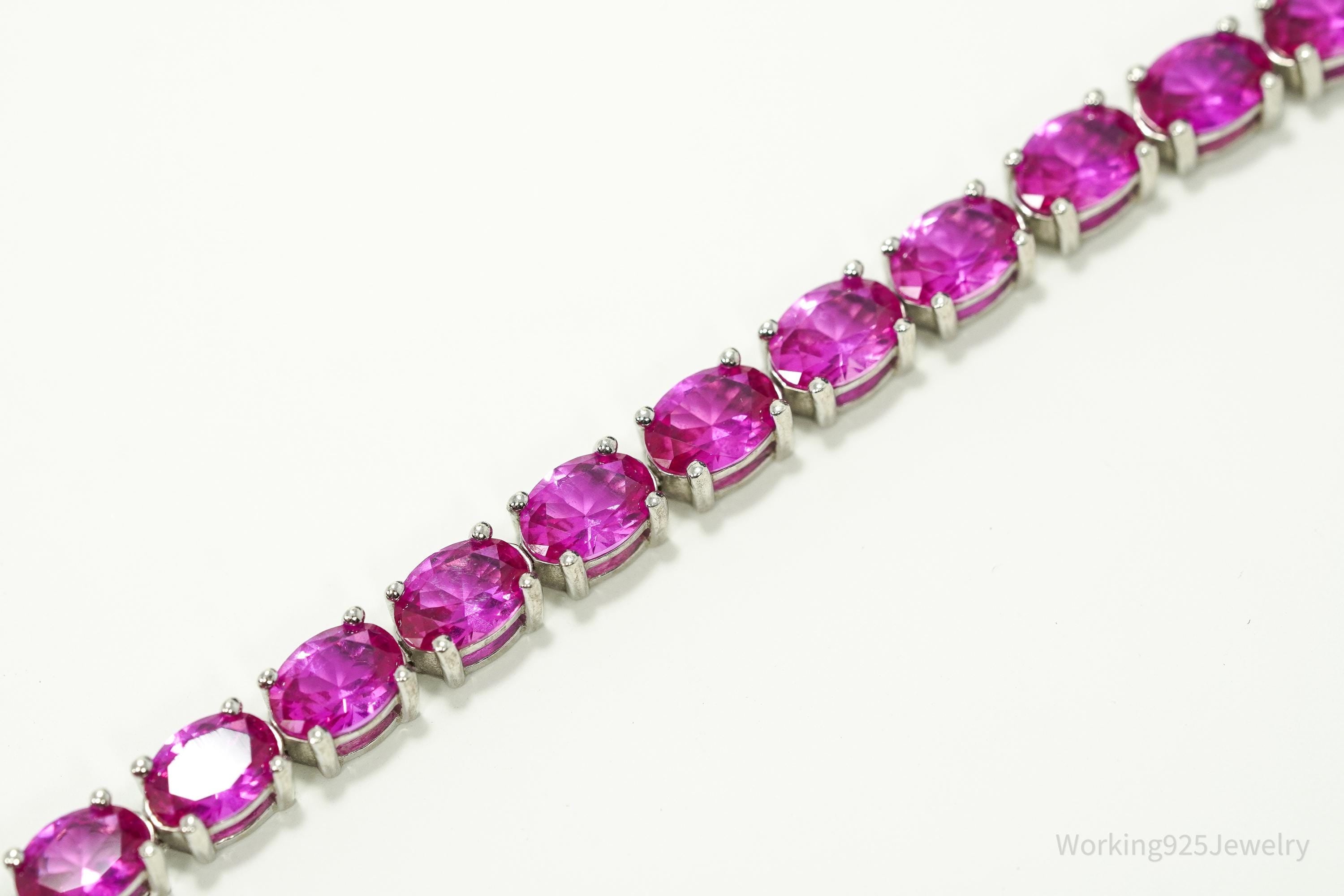 Designer BBJ Lab Sapphire Sterling Silver Tennis Bracelet 6 5/8"