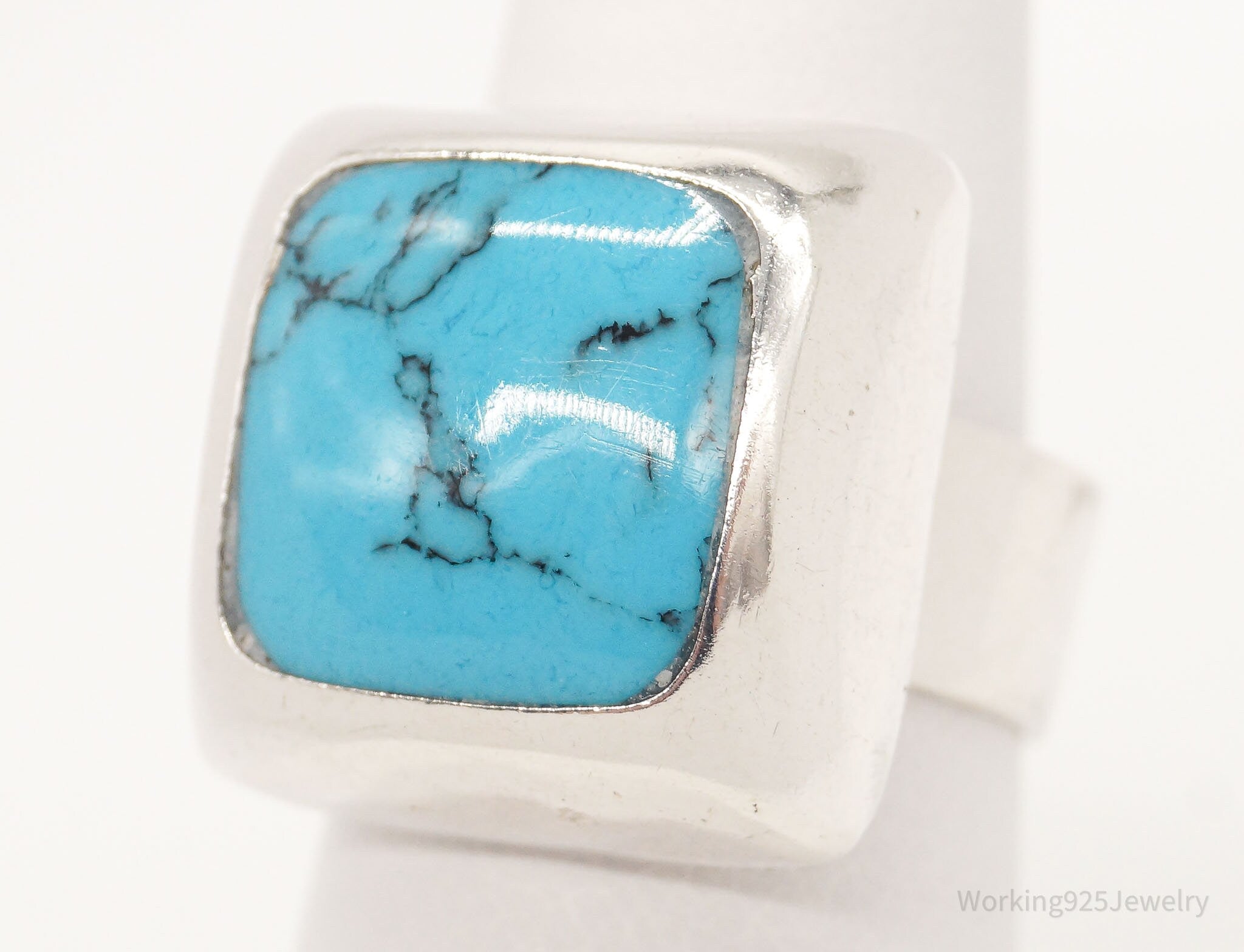 Vintage Mexico Blue Turquoise Sterling Silver Ring - Size 6.5