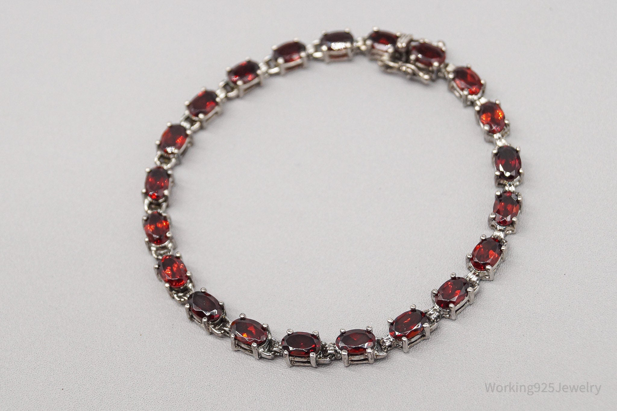 Vintage Red Garnet Sterling Silver Bracelet - 7 3/8"
